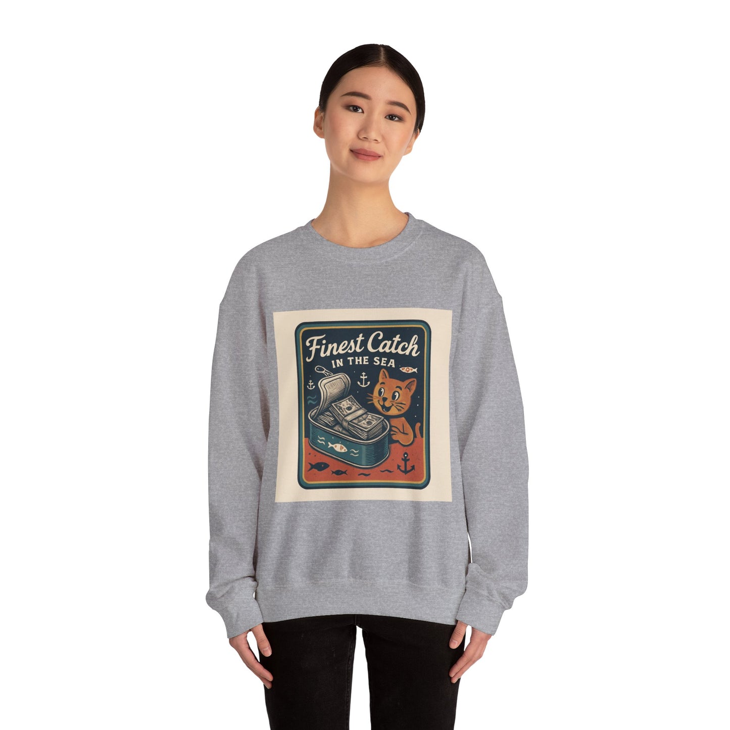 Cat Money Food Fishing Tee™ Crewneck Sweatshirt
