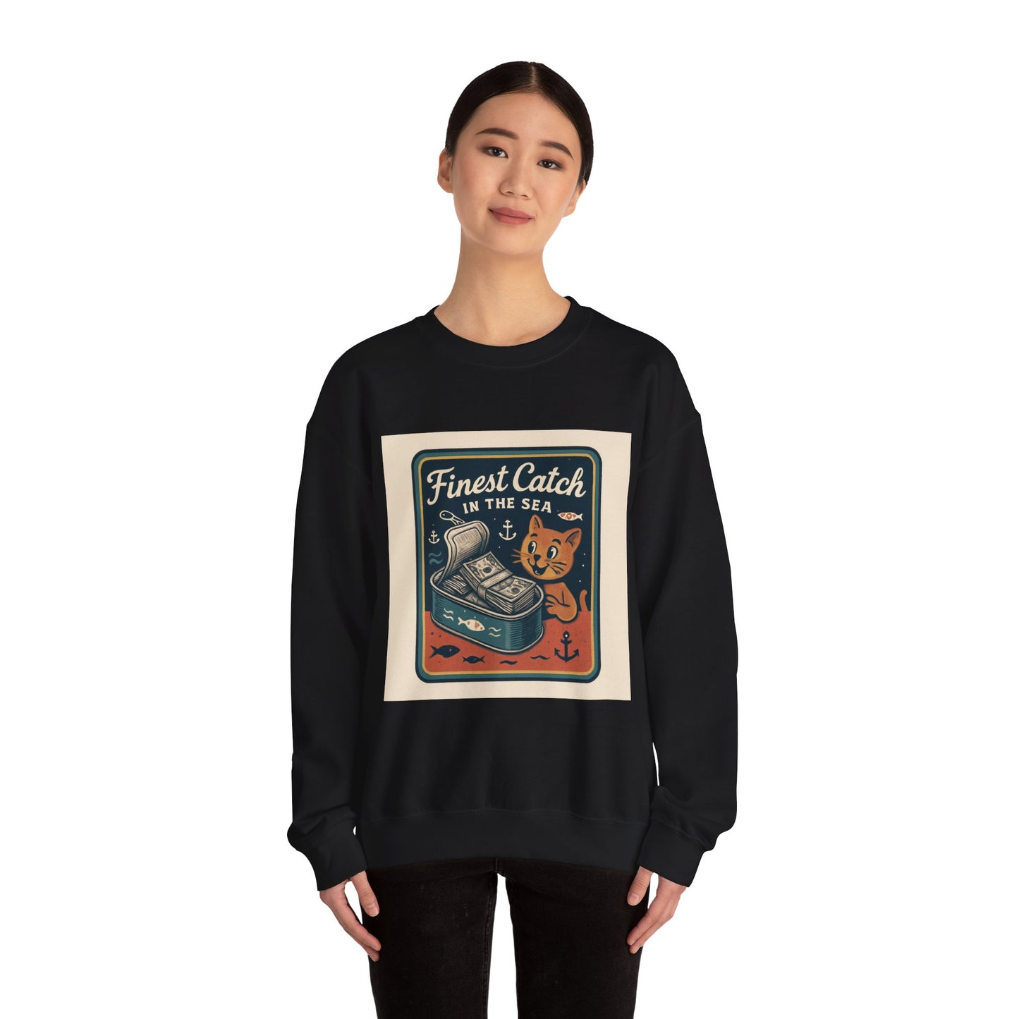 Cat Money Food Fishing Tee™ Crewneck Sweatshirt