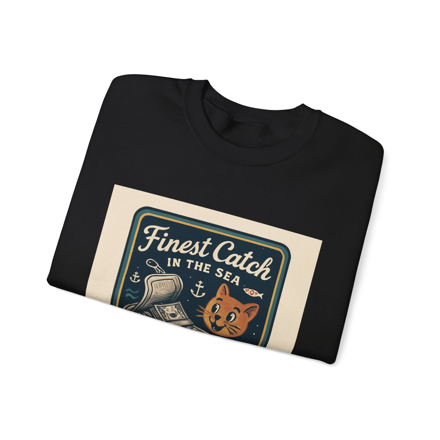 Cat Money Food Fishing Tee™ Crewneck Sweatshirt