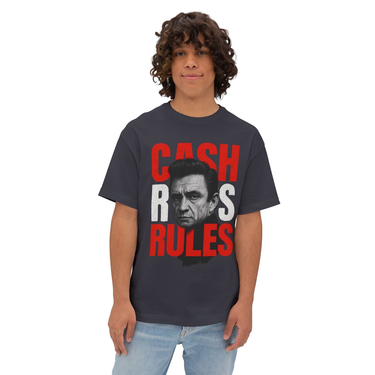 Cash Rules Unisex Oversized Boxy Tee | Vintage Johnny Cash Style Shirt, Music Lover Gift, Rocker Apparel, Casual Wear, Statement T-Shirt
