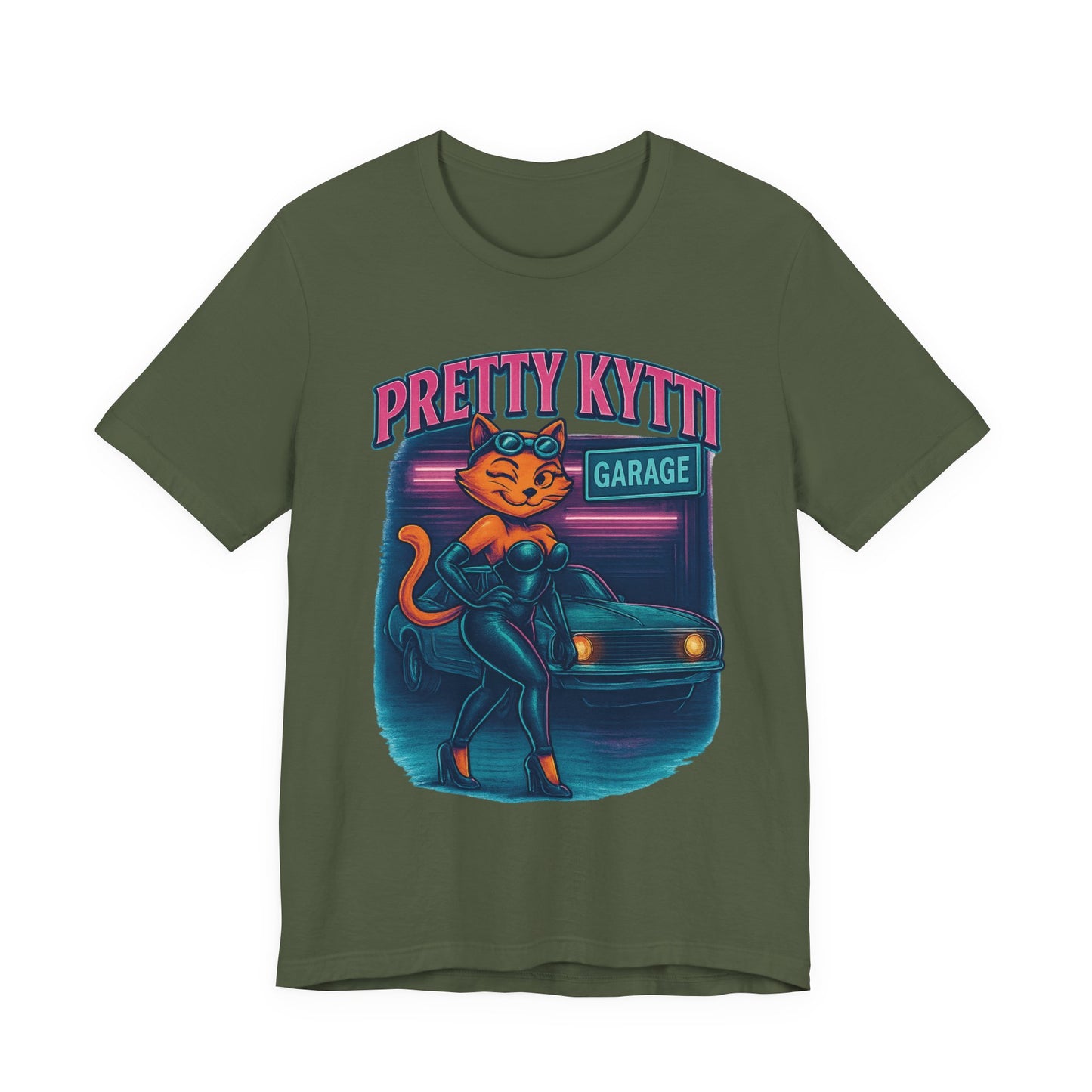 Retro Cat Garage T-Shirt, Casual Tee for Cat Lovers, Gifts for Pet Owners, Vintage Style Shirt, Fun Fashion Statement
