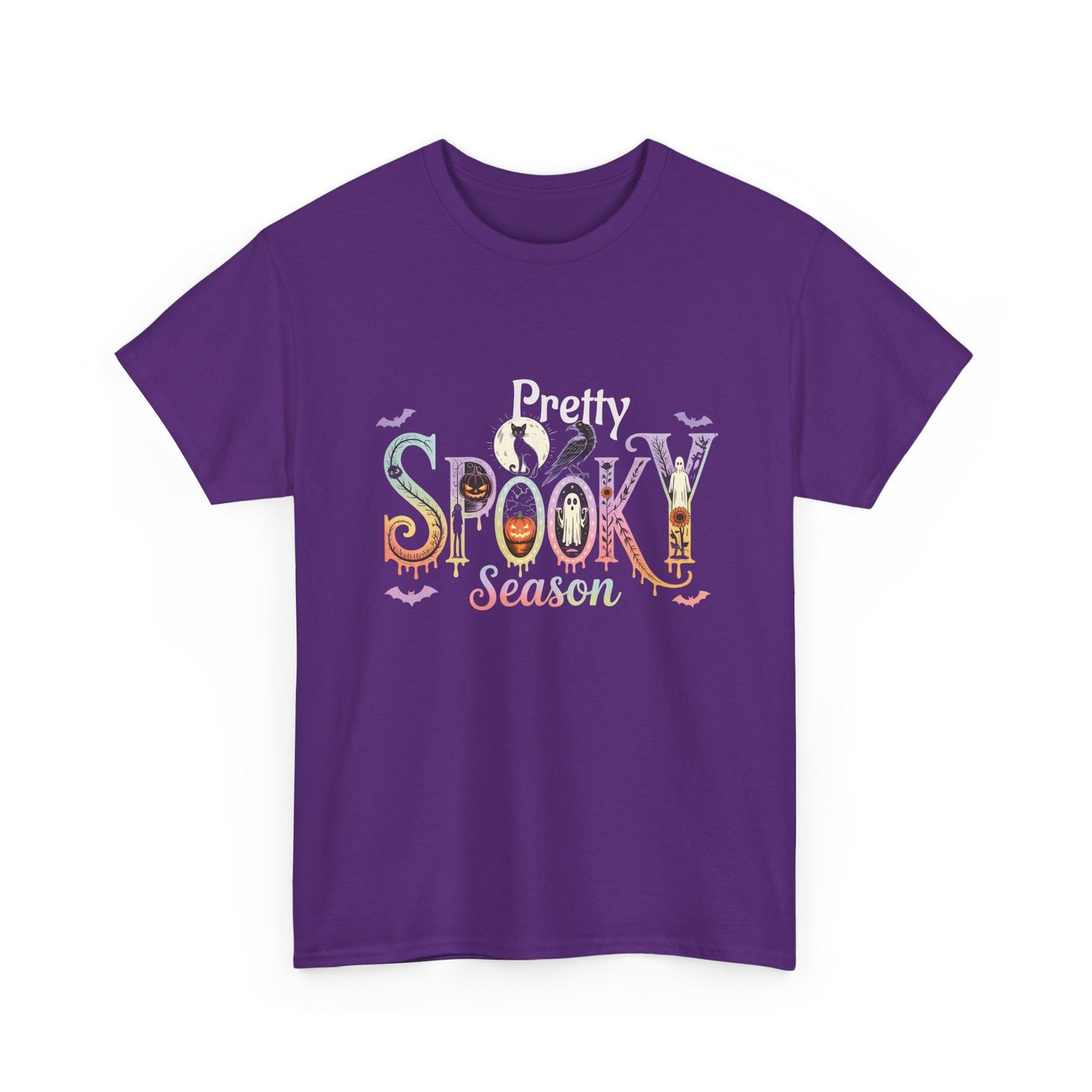 Pretty Spooky Season Tee, Halloween Shirt, Festive Tee, Ghosts & Pumpkins, Fall Wardrobe Essential-Unisex Heavy Cotton Tee -