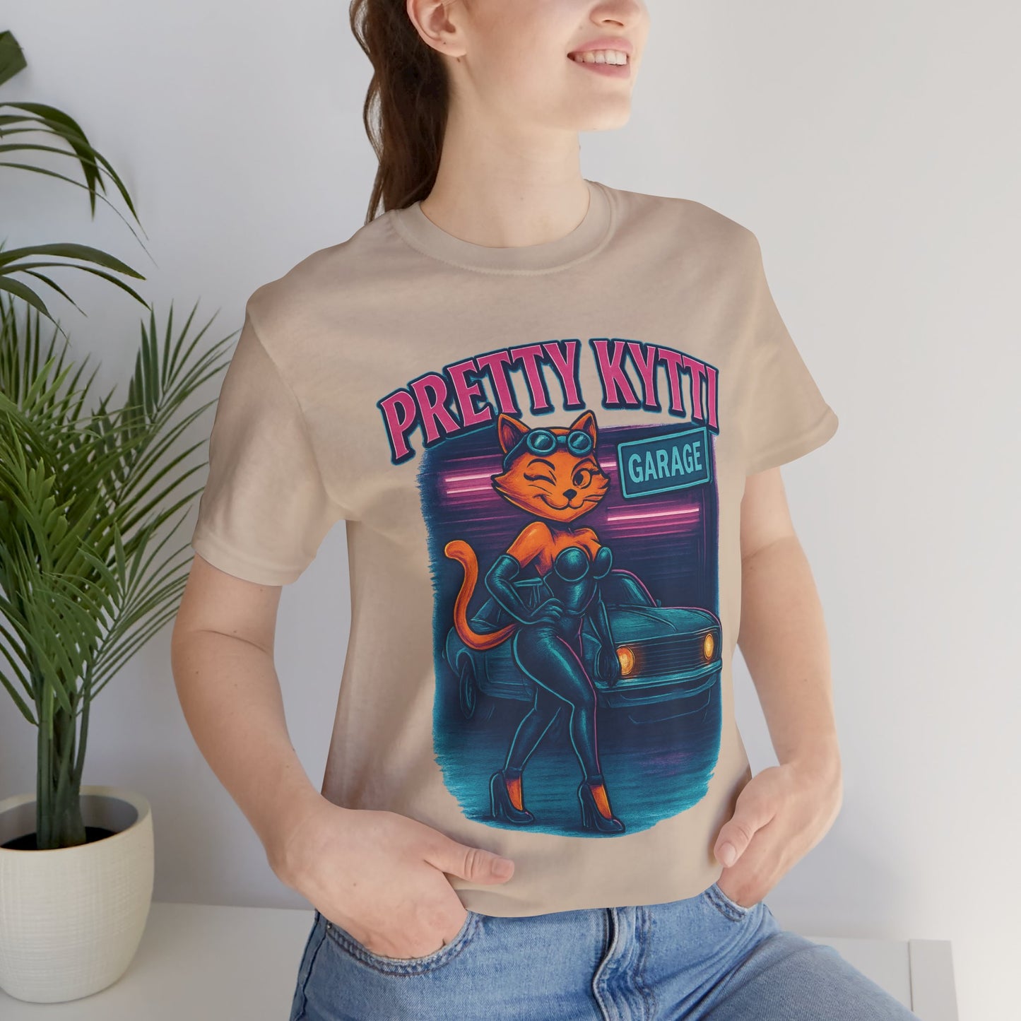 Retro Cat Garage T-Shirt, Casual Tee for Cat Lovers, Gifts for Pet Owners, Vintage Style Shirt, Fun Fashion Statement