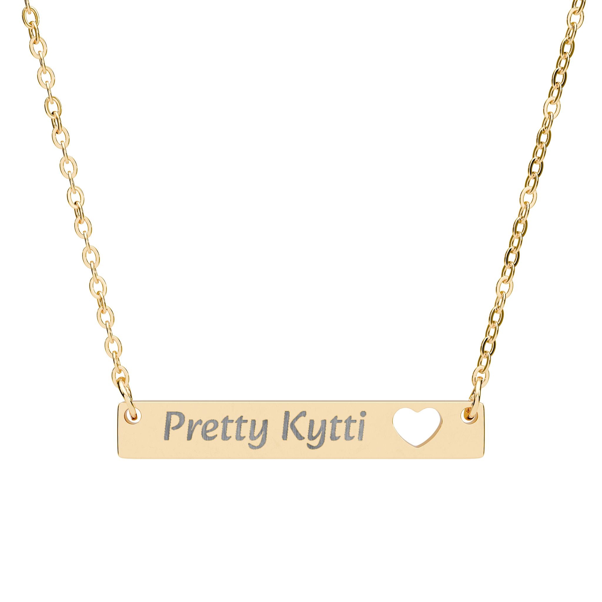 I Love Pretty Kytti  Pendant- Engravable Cutout Heart Bar Necklace