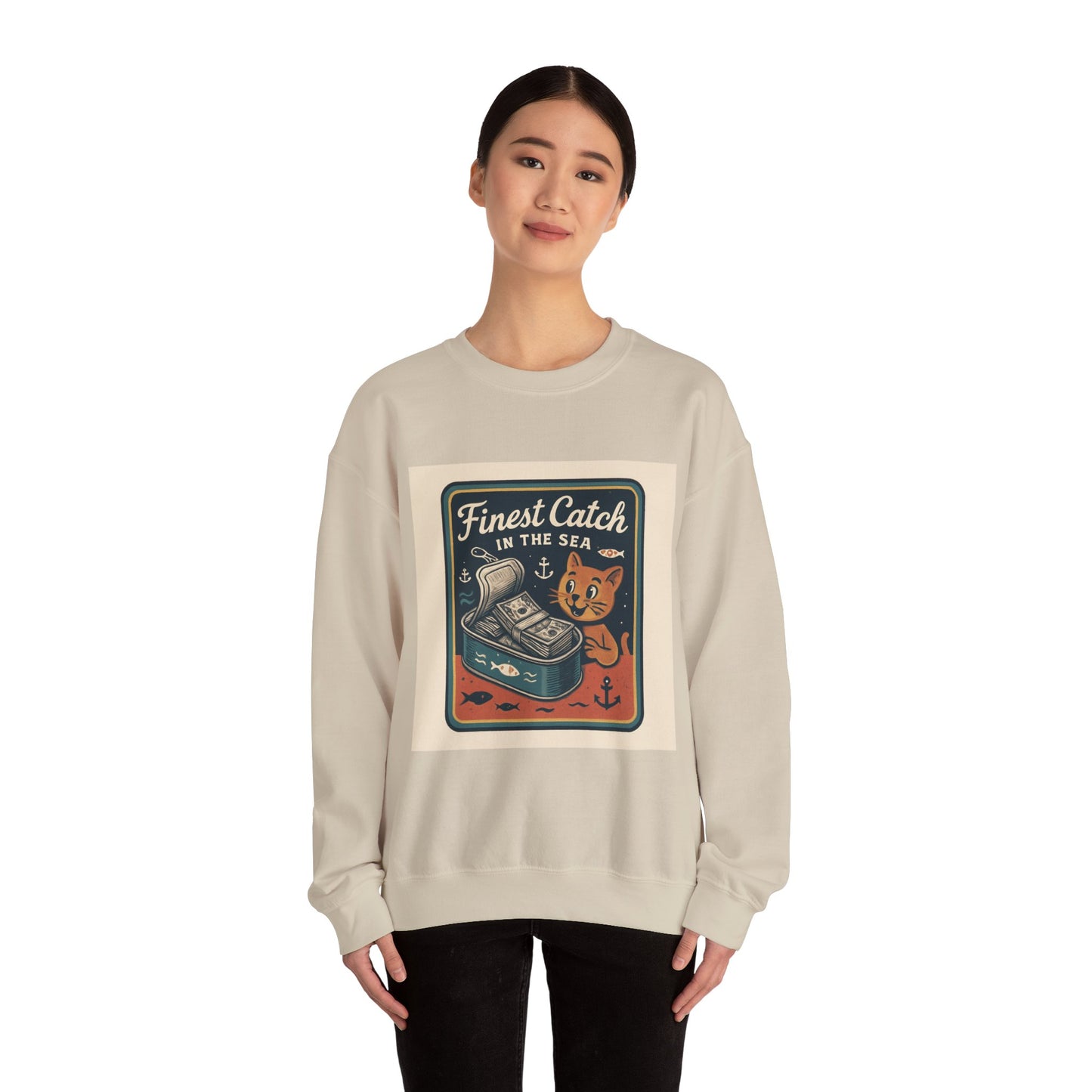 Cat Money Food Fishing Tee™ Crewneck Sweatshirt