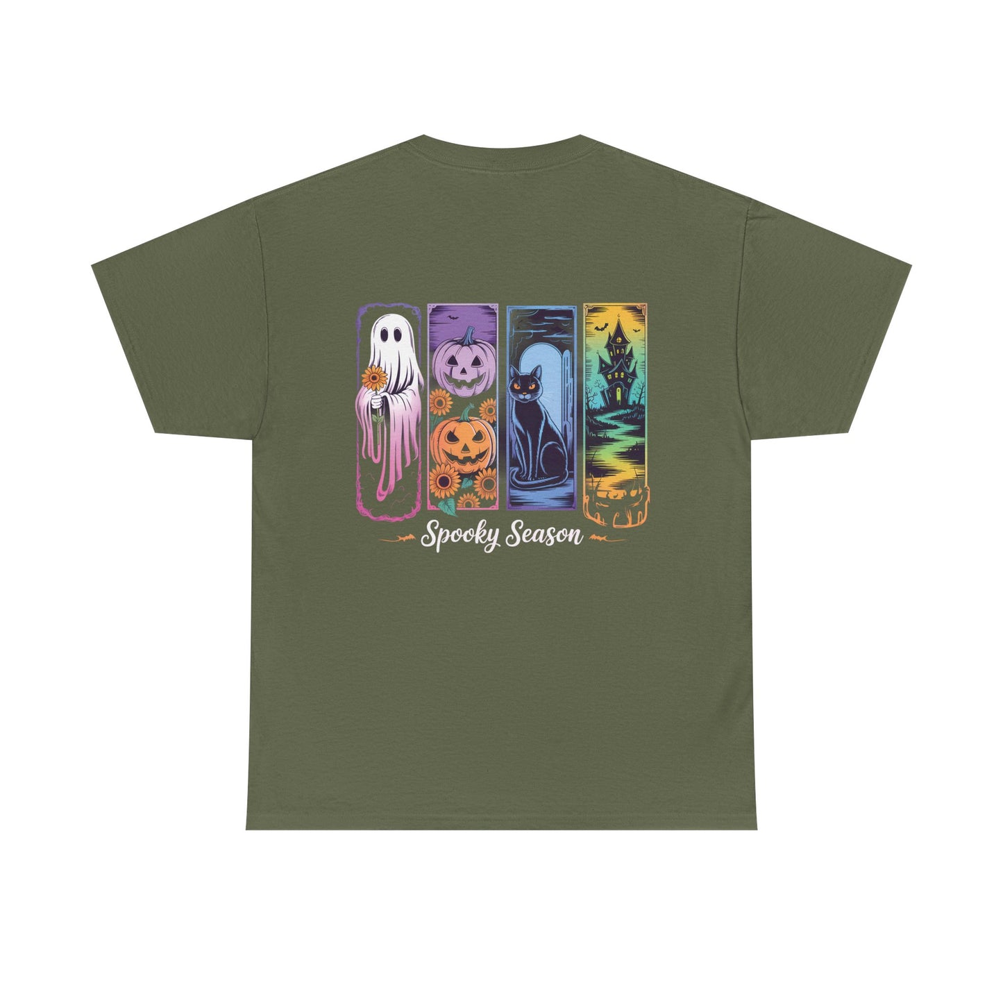 Pretty Spooky Season Tee, Halloween Shirt, Festive Tee, Ghosts & Pumpkins, Fall Wardrobe Essential-Unisex Heavy Cotton Tee -
