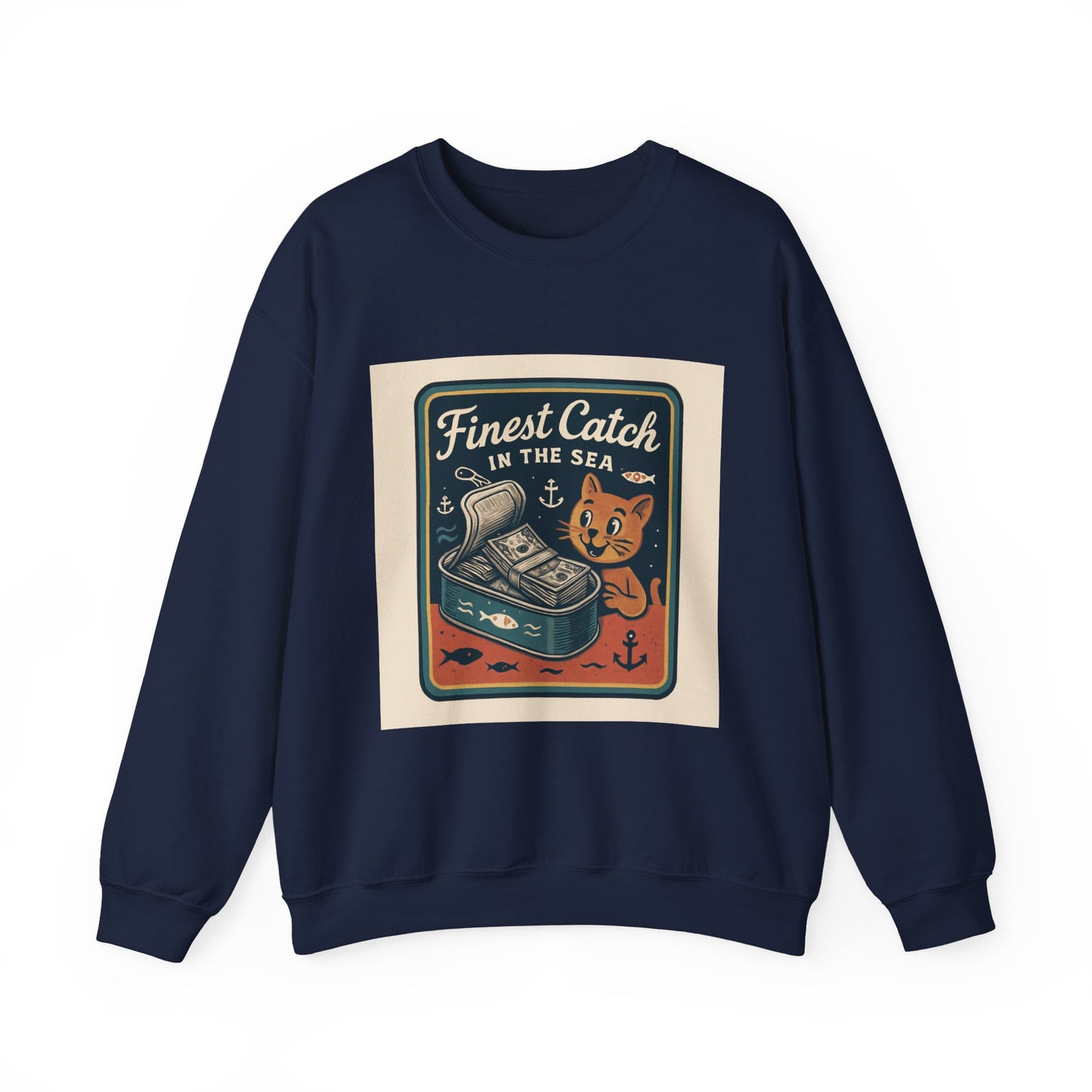 Cat Money Food Fishing Tee™ Crewneck Sweatshirt