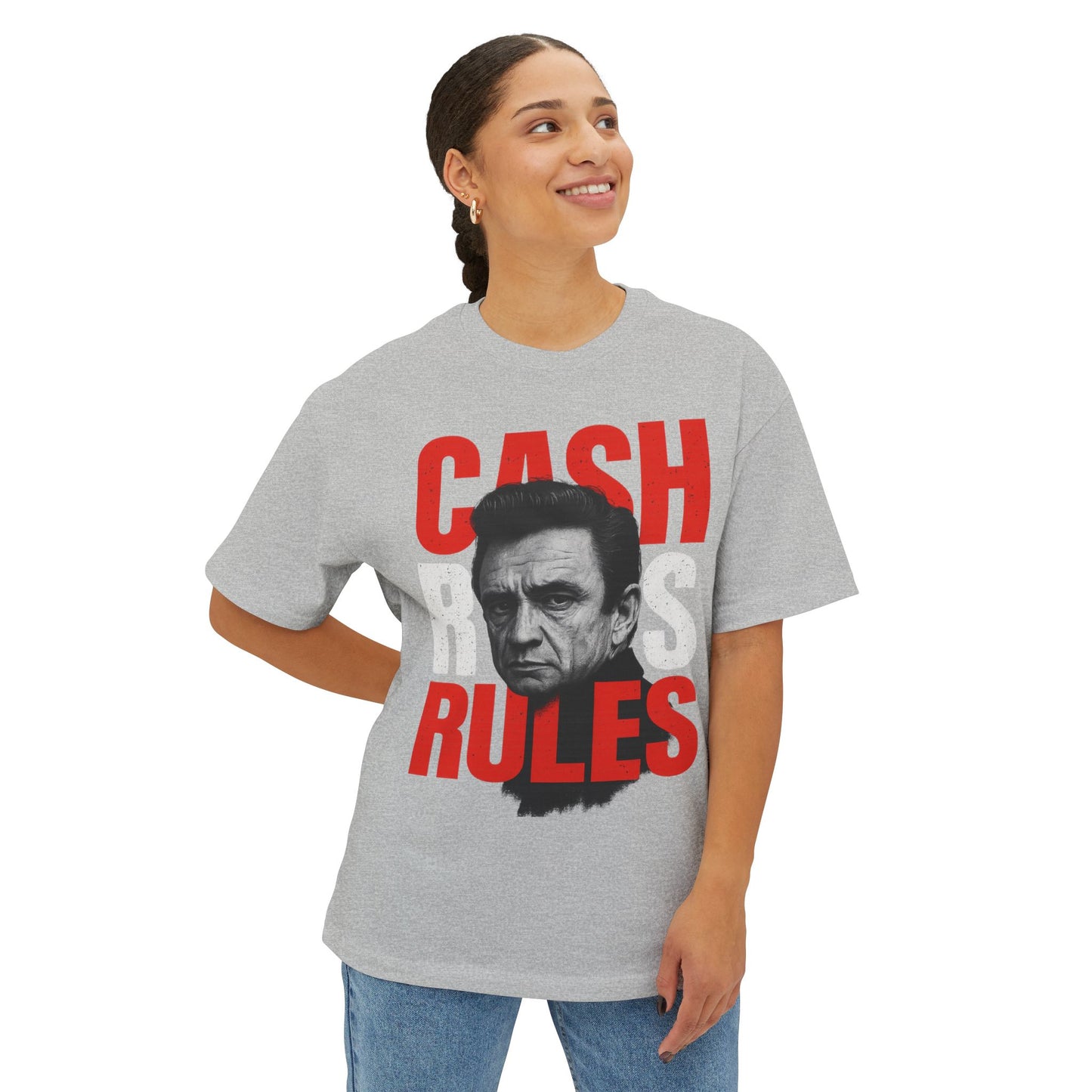 Cash Rules Unisex Oversized Boxy Tee | Vintage Johnny Cash Style Shirt, Music Lover Gift, Rocker Apparel, Casual Wear, Statement T-Shirt
