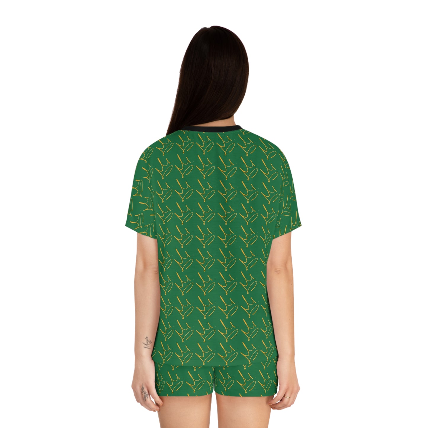 Cozy Women's Pajama Set - Green Crown Print | Gift for Relaxation, Home Lounge, Sleepwear, Summer Nights, Brunch Outfits
