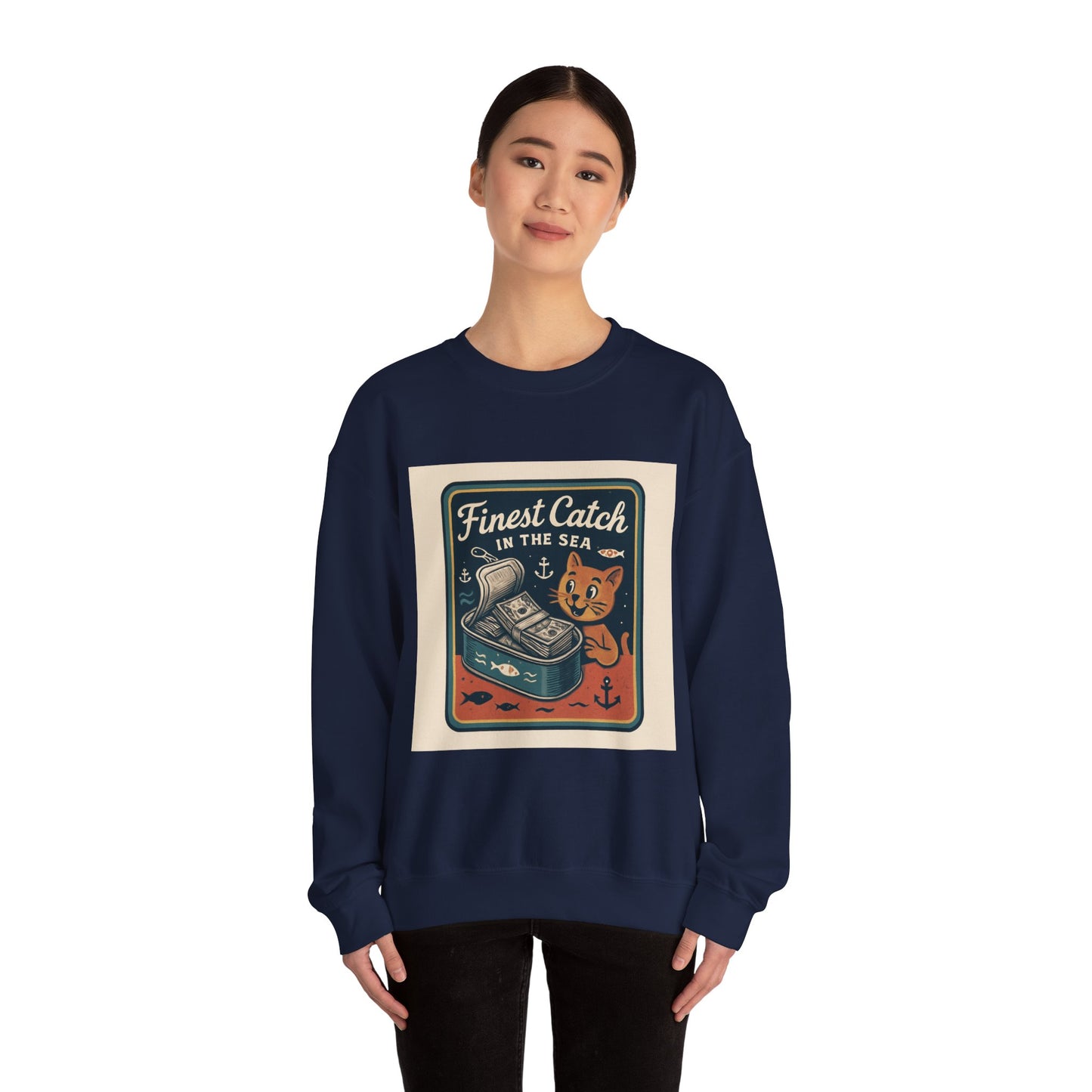 Cat Money Food Fishing Tee™ Crewneck Sweatshirt