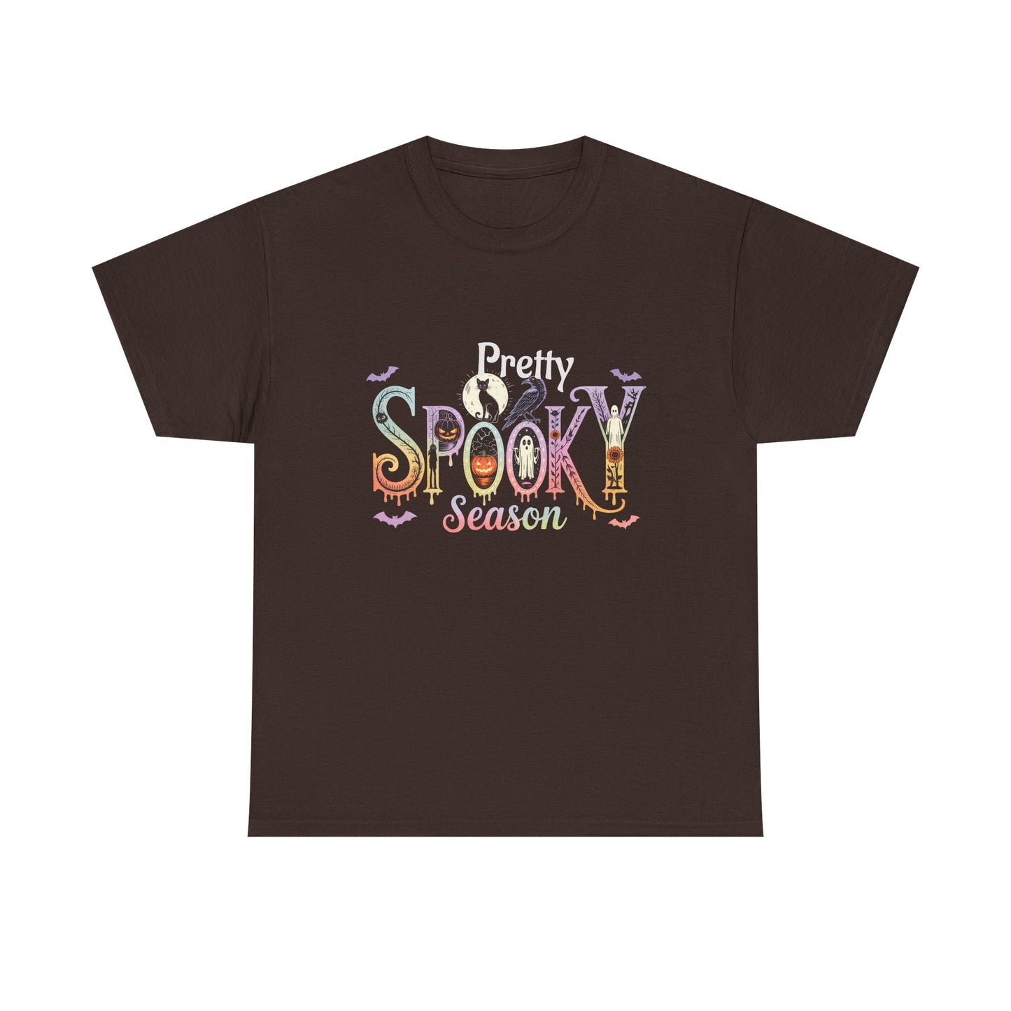 Pretty Spooky Season Tee, Halloween Shirt, Festive Tee, Ghosts & Pumpkins, Fall Wardrobe Essential-Unisex Heavy Cotton Tee -