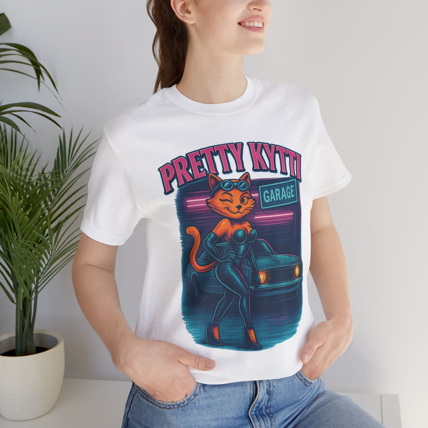 Retro Cat Garage T-Shirt, Casual Tee for Cat Lovers, Gifts for Pet Owners, Vintage Style Shirt, Fun Fashion Statement