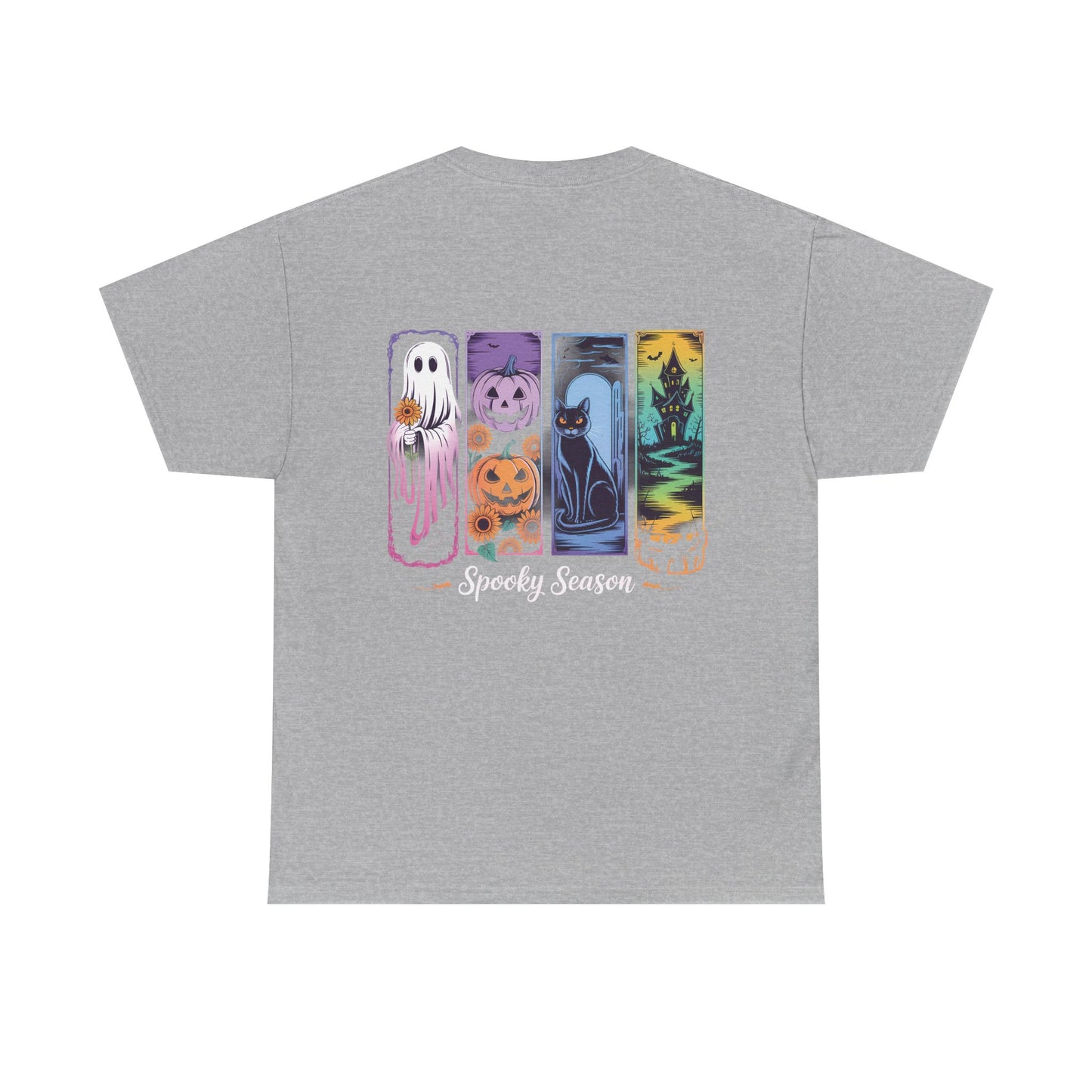 Pretty Spooky Season Tee, Halloween Shirt, Festive Tee, Ghosts & Pumpkins, Fall Wardrobe Essential-Unisex Heavy Cotton Tee -