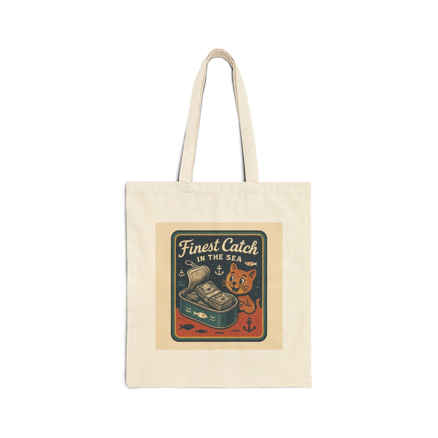 Cat Money Food Fishing Tee Canvas Tote Bag