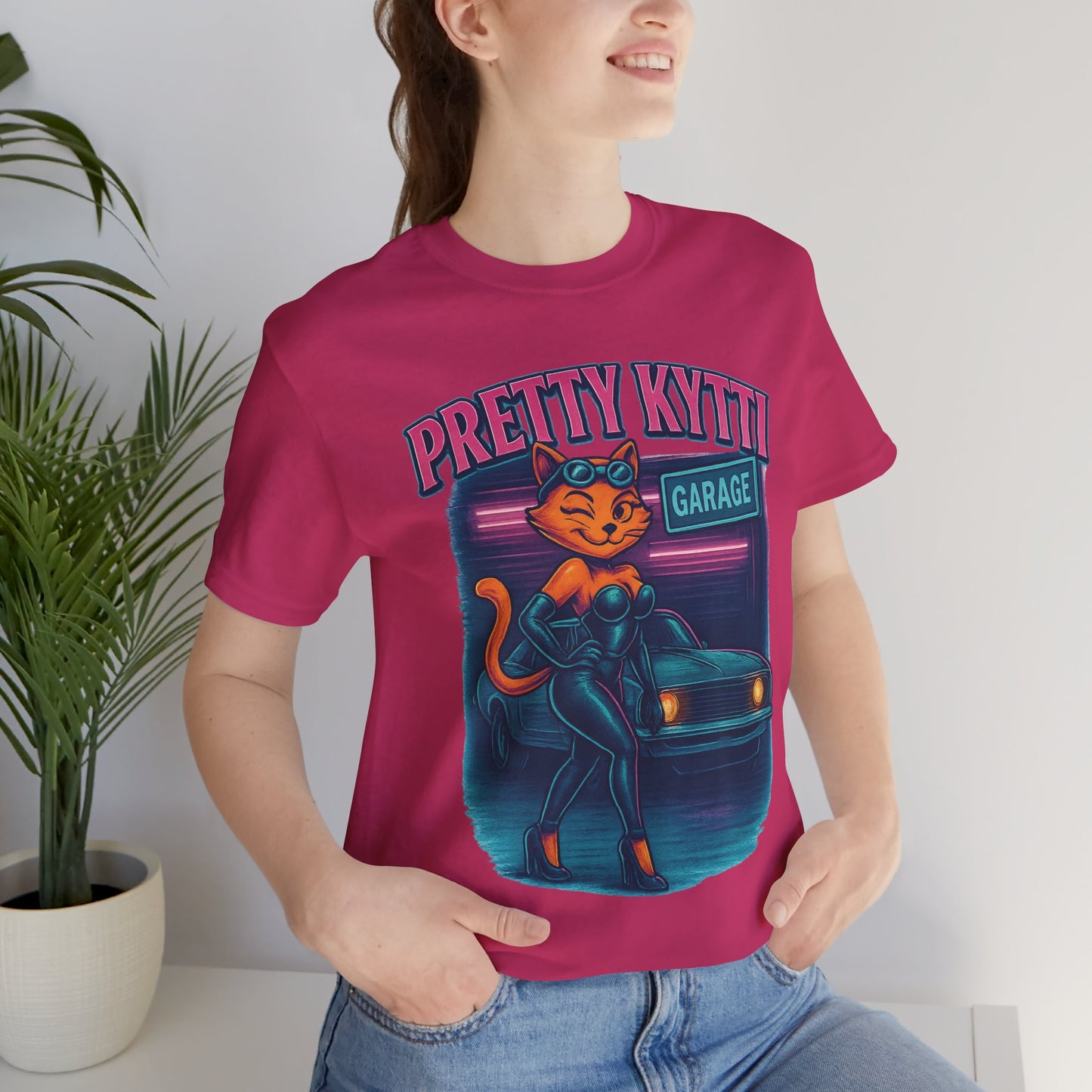 Retro Cat Garage T-Shirt, Casual Tee for Cat Lovers, Gifts for Pet Owners, Vintage Style Shirt, Fun Fashion Statement