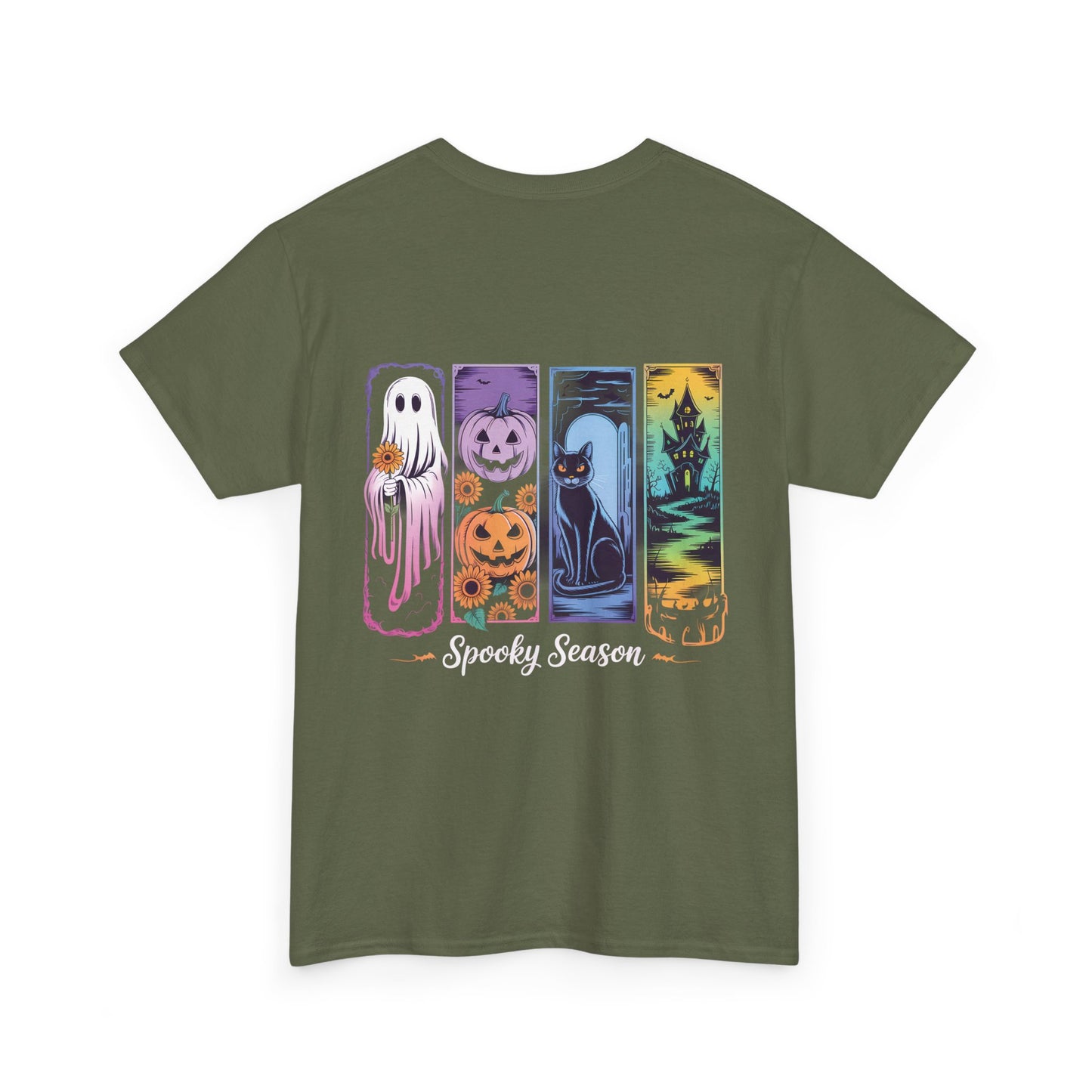 Pretty Spooky Season Tee, Halloween Shirt, Festive Tee, Ghosts & Pumpkins, Fall Wardrobe Essential-Unisex Heavy Cotton Tee -