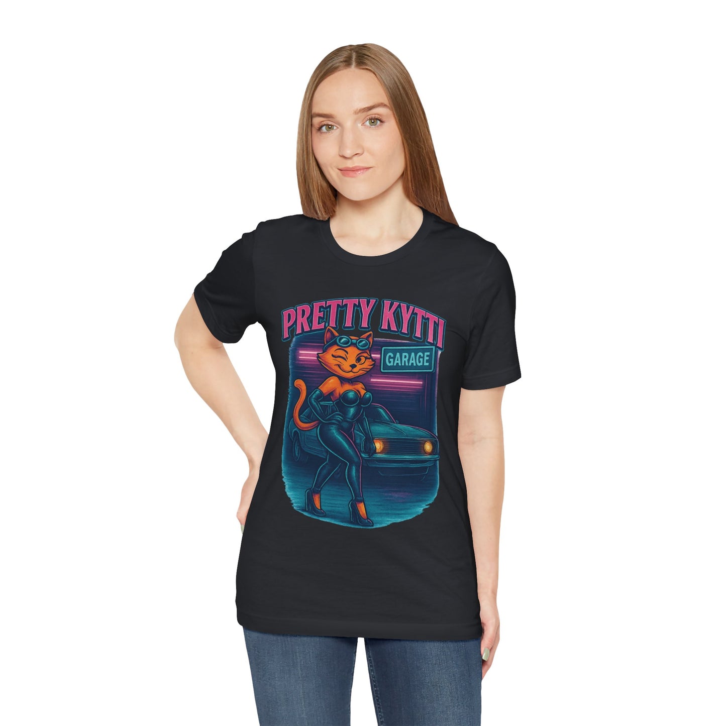 Retro Cat Garage T-Shirt, Casual Tee for Cat Lovers, Gifts for Pet Owners, Vintage Style Shirt, Fun Fashion Statement