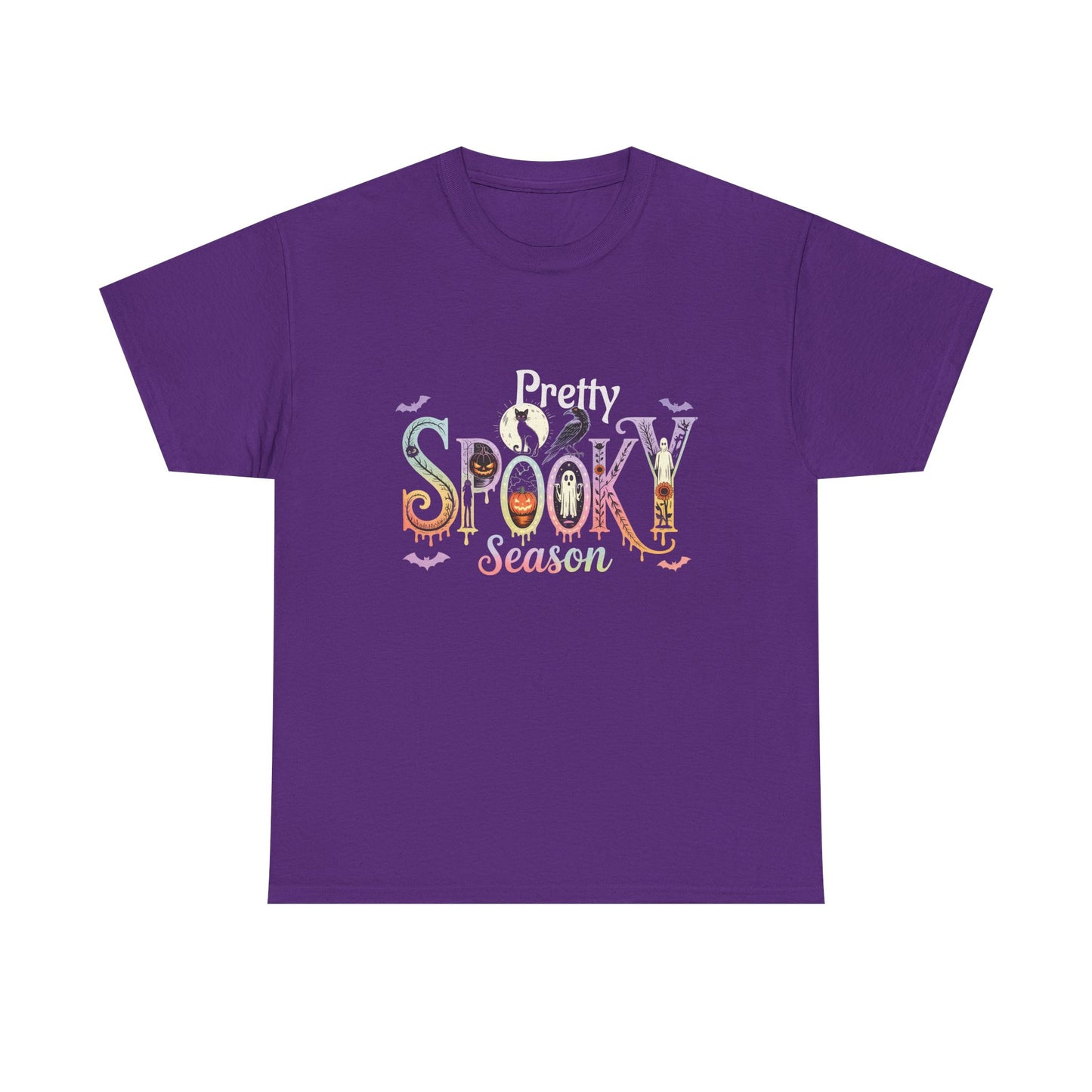 Pretty Spooky Season Tee, Halloween Shirt, Festive Tee, Ghosts & Pumpkins, Fall Wardrobe Essential-Unisex Heavy Cotton Tee -