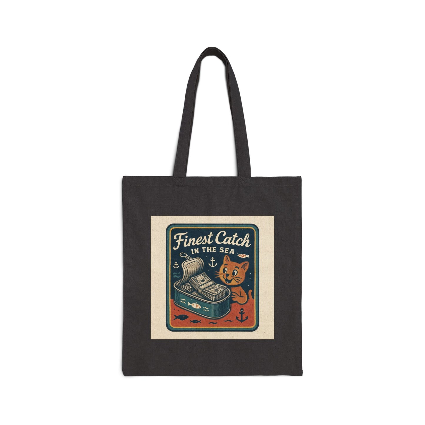 Cat Money Food Fishing Tee Canvas Tote Bag