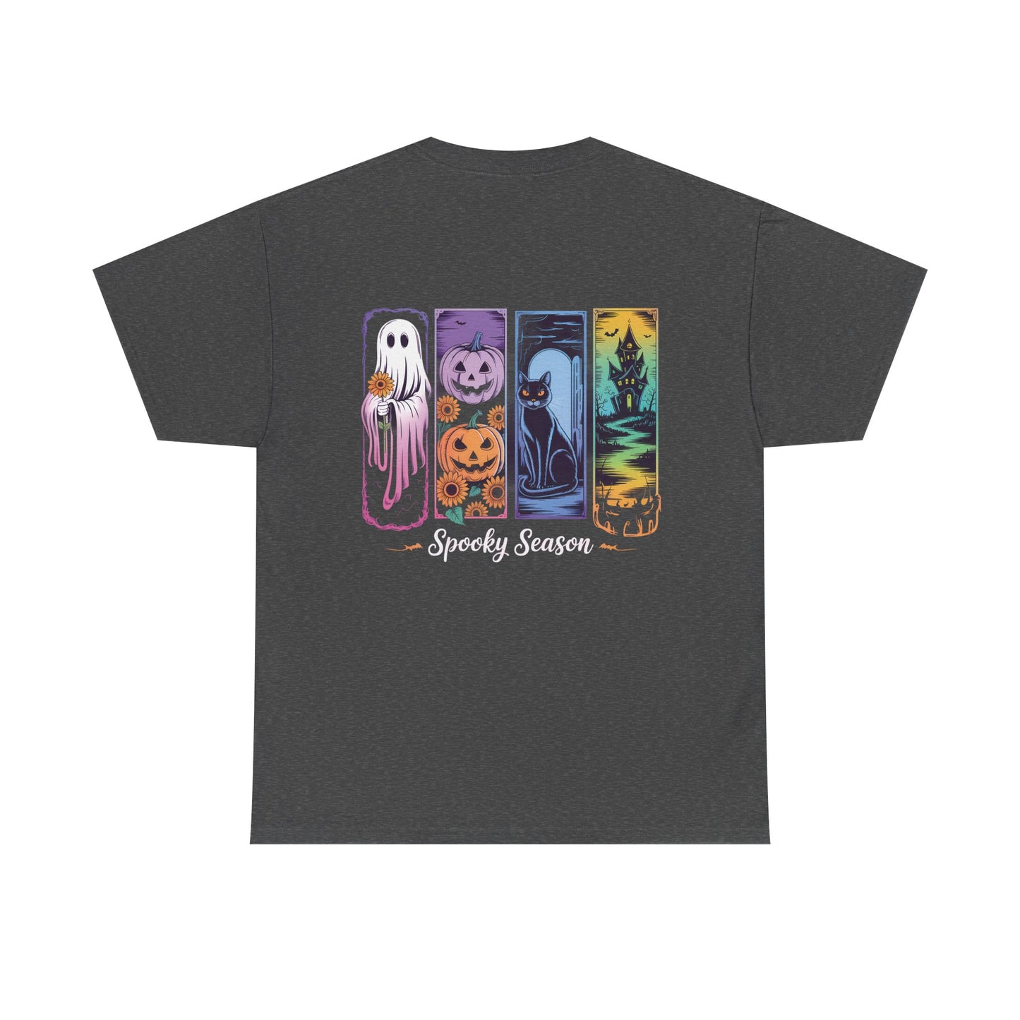 Pretty Spooky Season Tee, Halloween Shirt, Festive Tee, Ghosts & Pumpkins, Fall Wardrobe Essential-Unisex Heavy Cotton Tee -