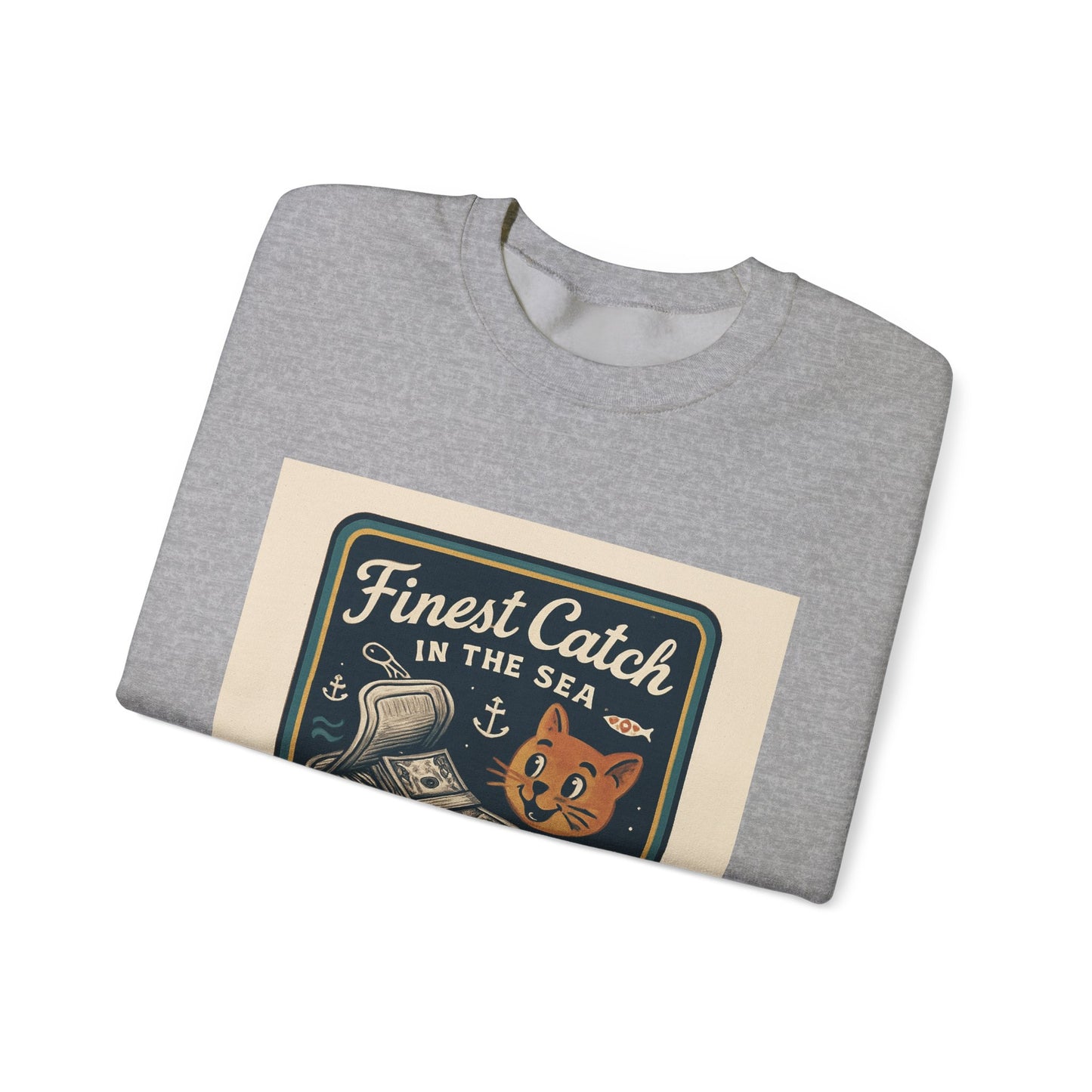 Cat Money Food Fishing Tee™ Crewneck Sweatshirt