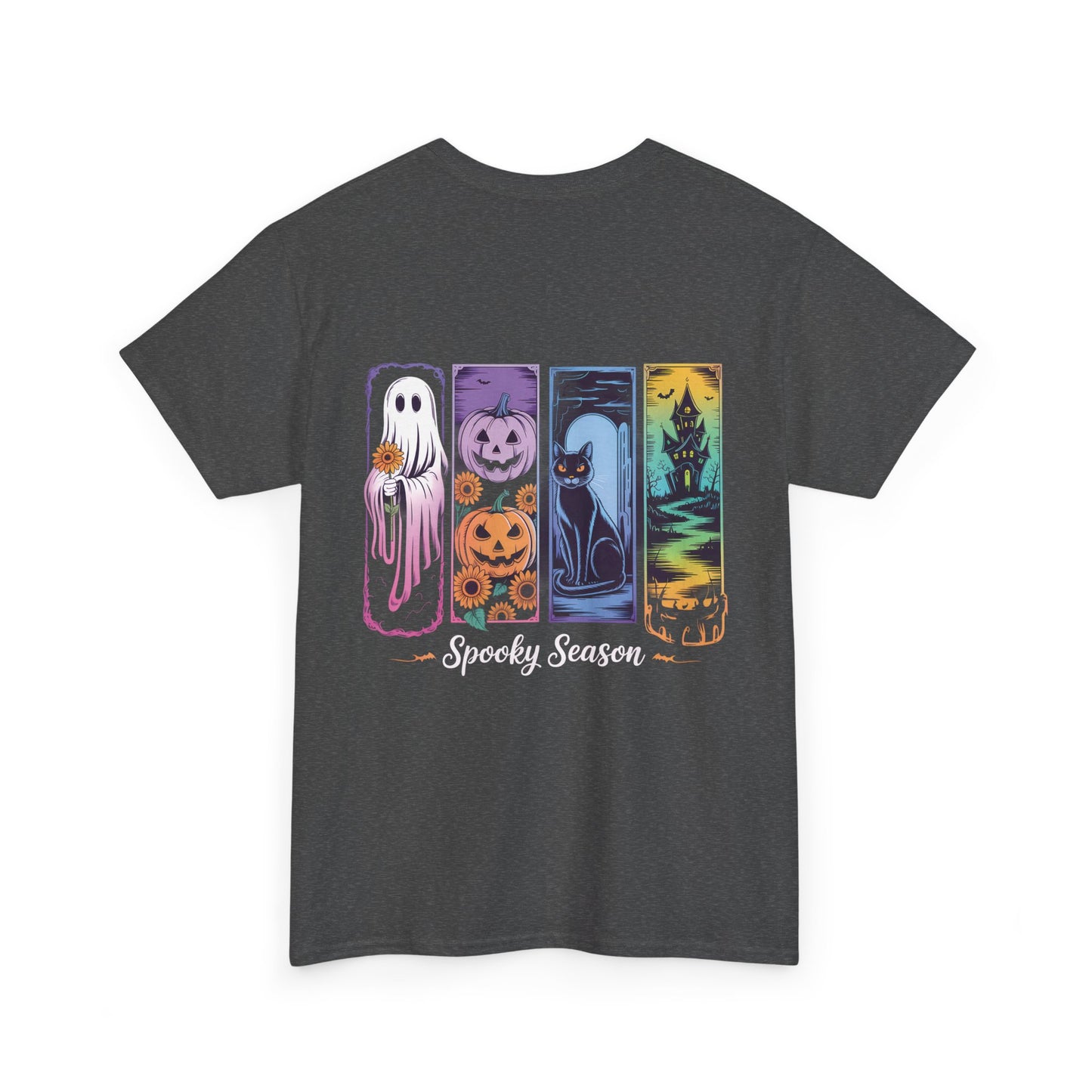 Pretty Spooky Season Tee, Halloween Shirt, Festive Tee, Ghosts & Pumpkins, Fall Wardrobe Essential-Unisex Heavy Cotton Tee -