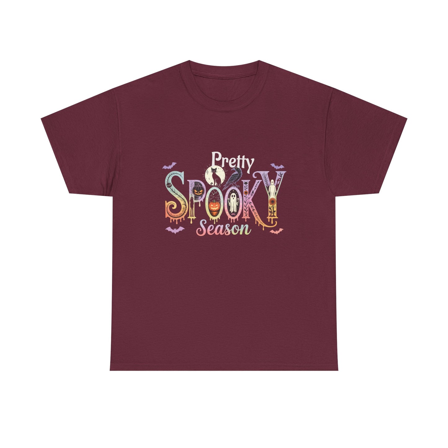 Pretty Spooky Season Tee, Halloween Shirt, Festive Tee, Ghosts & Pumpkins, Fall Wardrobe Essential-Unisex Heavy Cotton Tee -