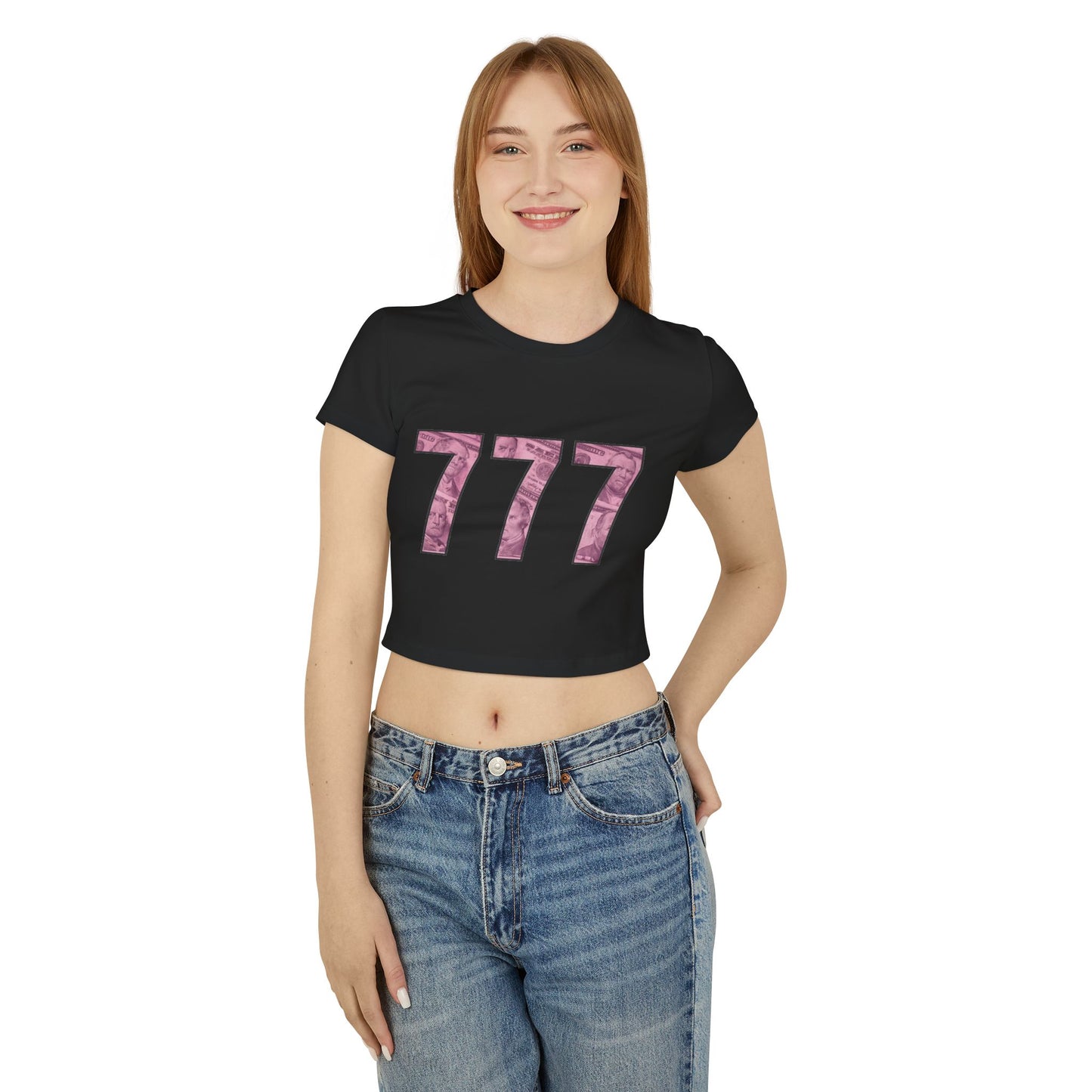 Lucky 777 Women's Baby Tee, Trendy Crop Top, Gift for Her, Casual Wear, Stylish Outfits, Everyday Fashion