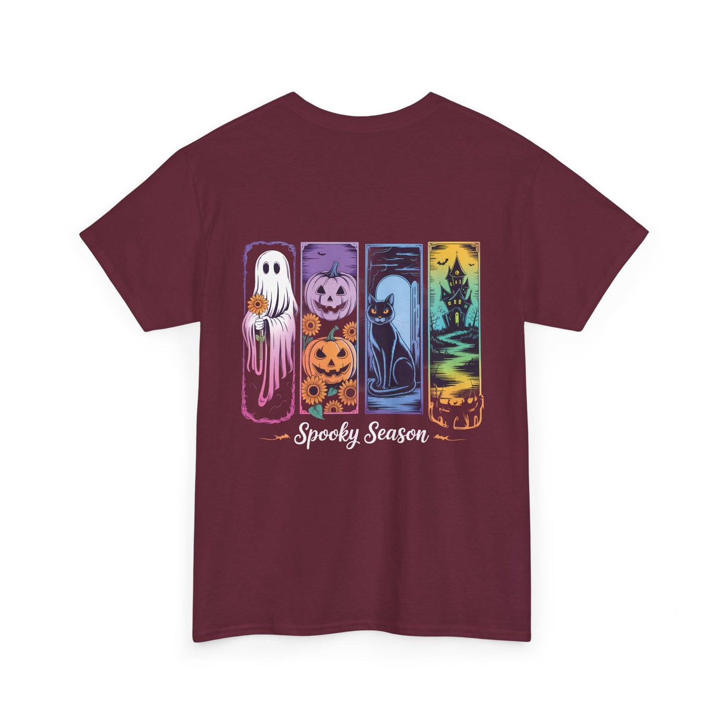 Pretty Spooky Season Tee, Halloween Shirt, Festive Tee, Ghosts & Pumpkins, Fall Wardrobe Essential-Unisex Heavy Cotton Tee -