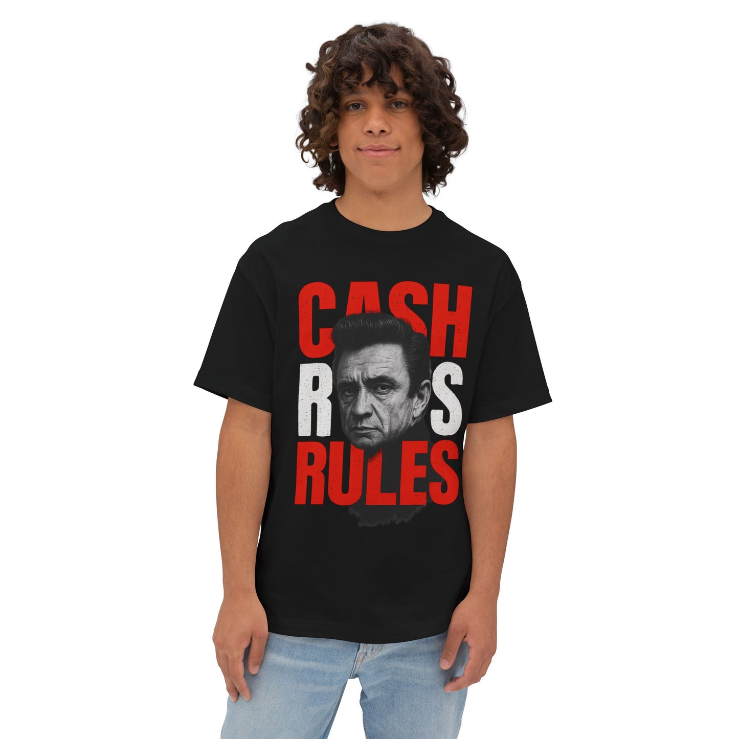 Cash Rules Unisex Oversized Boxy Tee | Vintage Johnny Cash Style Shirt, Music Lover Gift, Rocker Apparel, Casual Wear, Statement T-Shirt