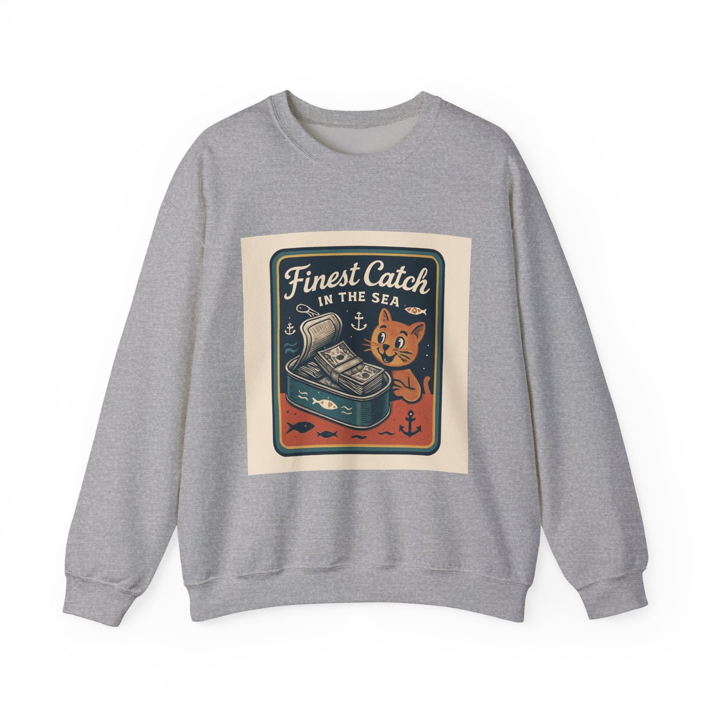 Cat Money Food Fishing Tee™ Crewneck Sweatshirt