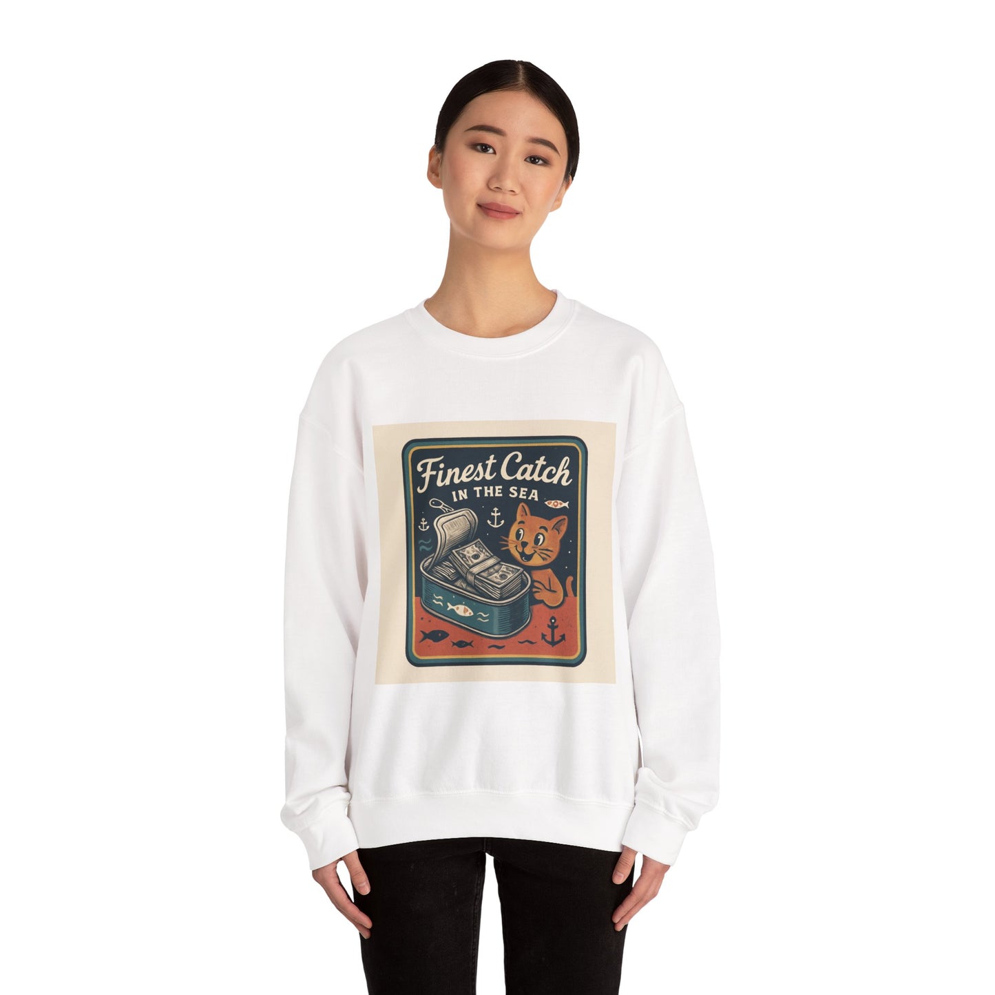 Cat Money Food Fishing Tee™ Crewneck Sweatshirt