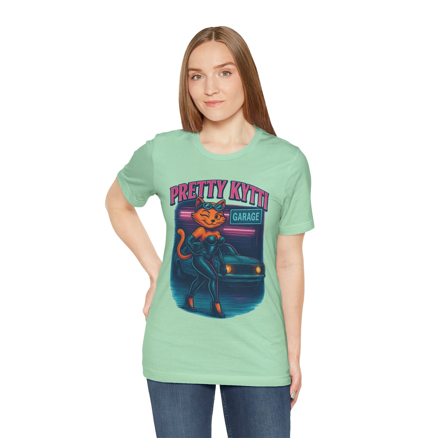 Retro Cat Garage T-Shirt, Casual Tee for Cat Lovers, Gifts for Pet Owners, Vintage Style Shirt, Fun Fashion Statement