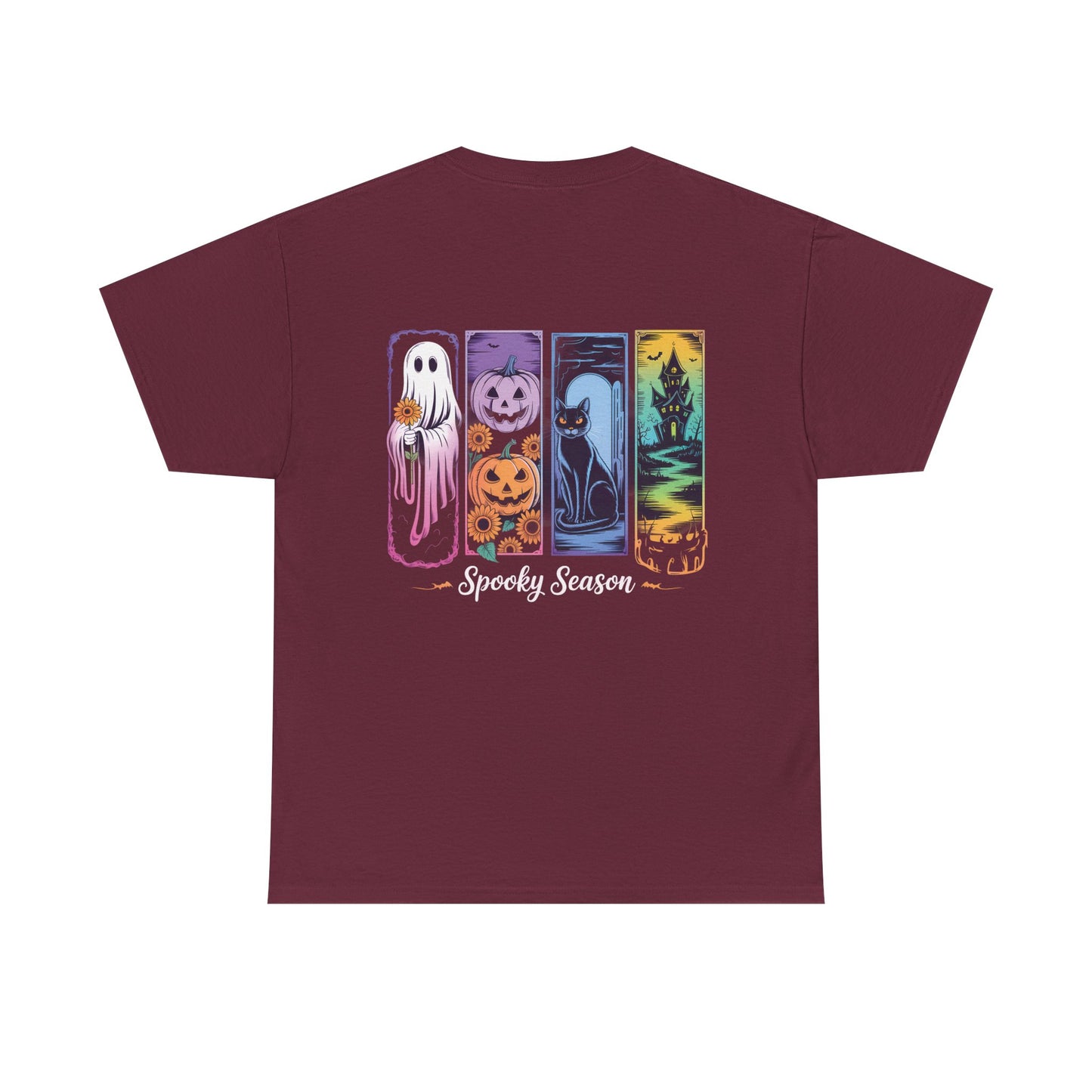 Pretty Spooky Season Tee, Halloween Shirt, Festive Tee, Ghosts & Pumpkins, Fall Wardrobe Essential-Unisex Heavy Cotton Tee -