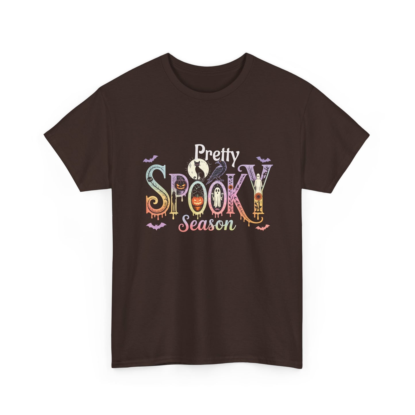 Pretty Spooky Season Tee, Halloween Shirt, Festive Tee, Ghosts & Pumpkins, Fall Wardrobe Essential-Unisex Heavy Cotton Tee -