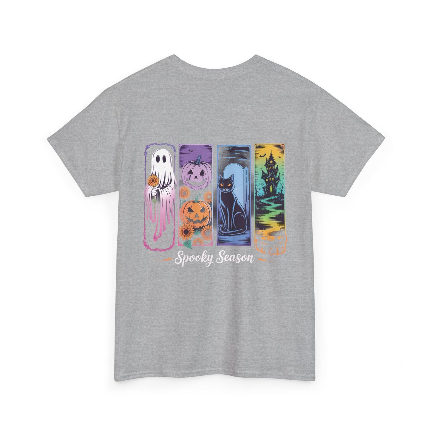 Pretty Spooky Season Tee, Halloween Shirt, Festive Tee, Ghosts & Pumpkins, Fall Wardrobe Essential-Unisex Heavy Cotton Tee -