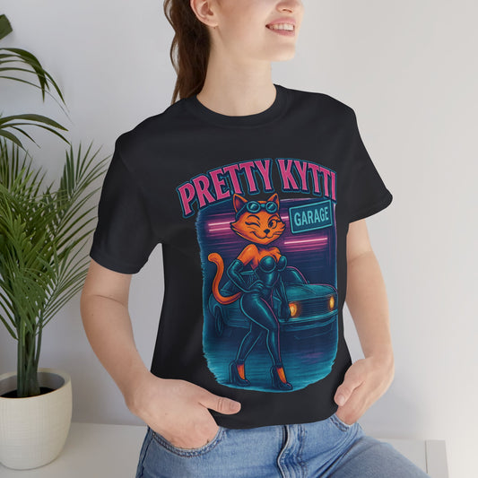 Retro Cat Garage T-Shirt, Casual Tee for Cat Lovers, Gifts for Pet Owners, Vintage Style Shirt, Fun Fashion Statement