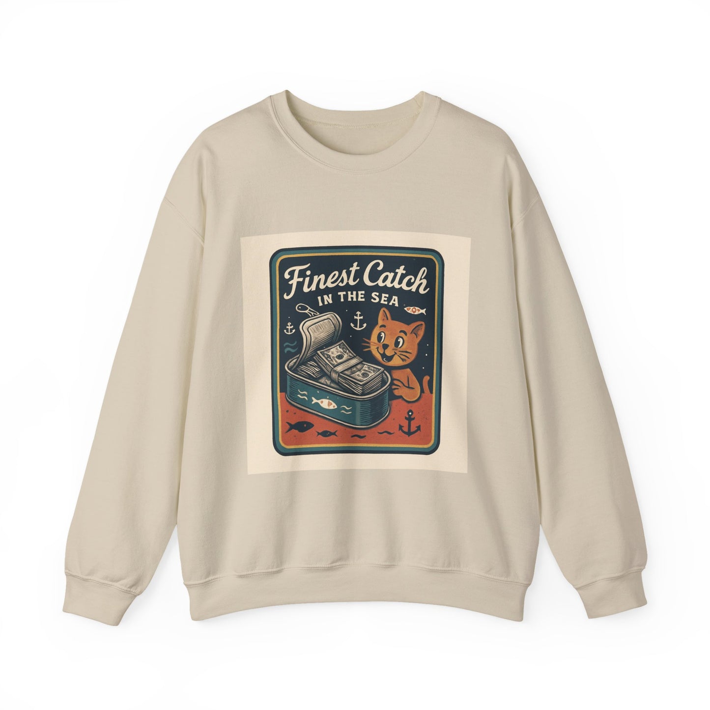 Cat Money Food Fishing Tee™ Crewneck Sweatshirt