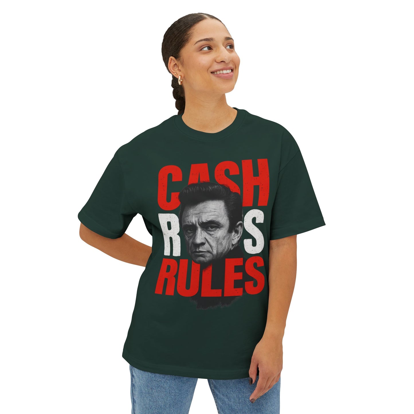 Cash Rules Unisex Oversized Boxy Tee | Vintage Johnny Cash Style Shirt, Music Lover Gift, Rocker Apparel, Casual Wear, Statement T-Shirt