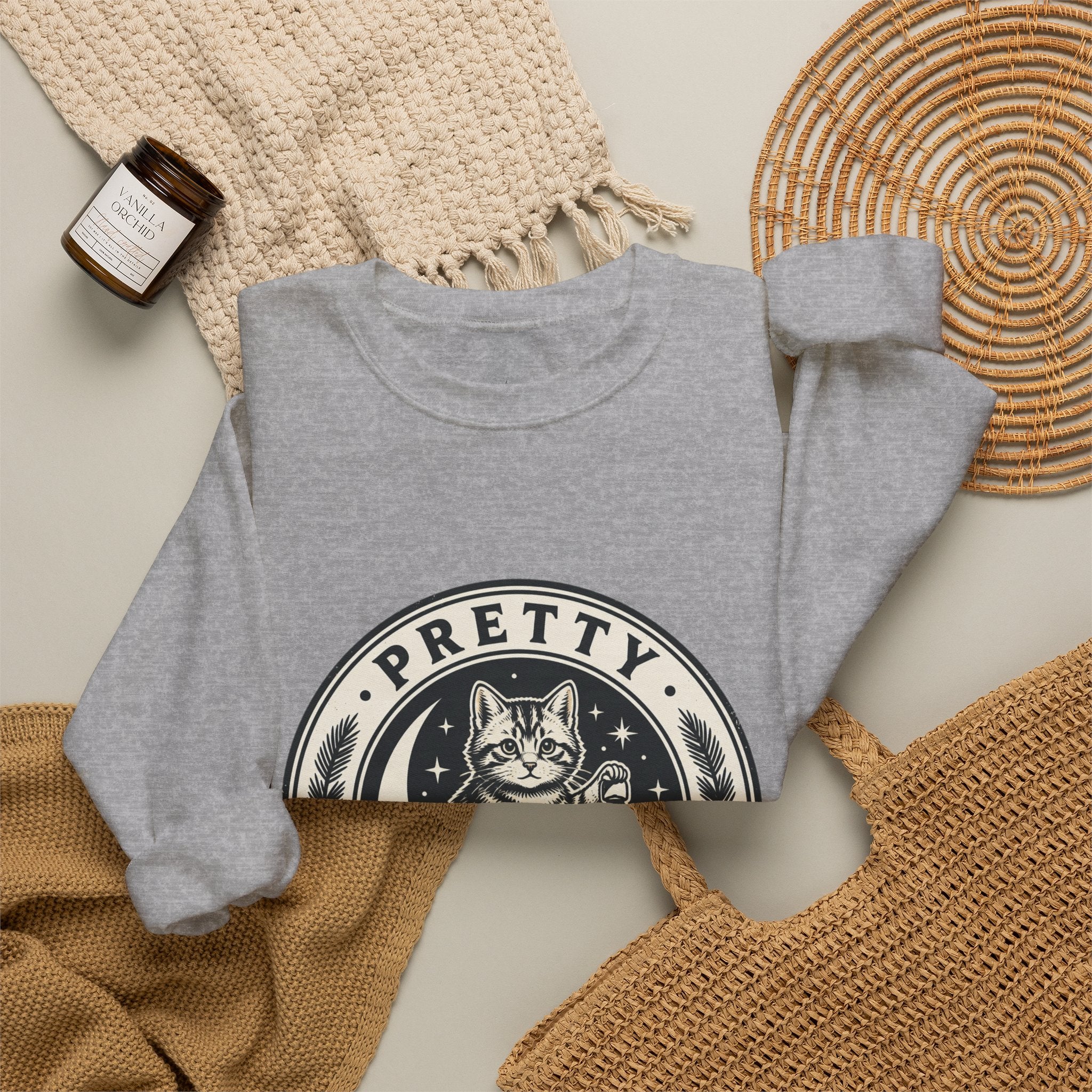 Feral Cat Emblem Sweatshirt | nocturnal wilderness, trash-panda aesthetic
