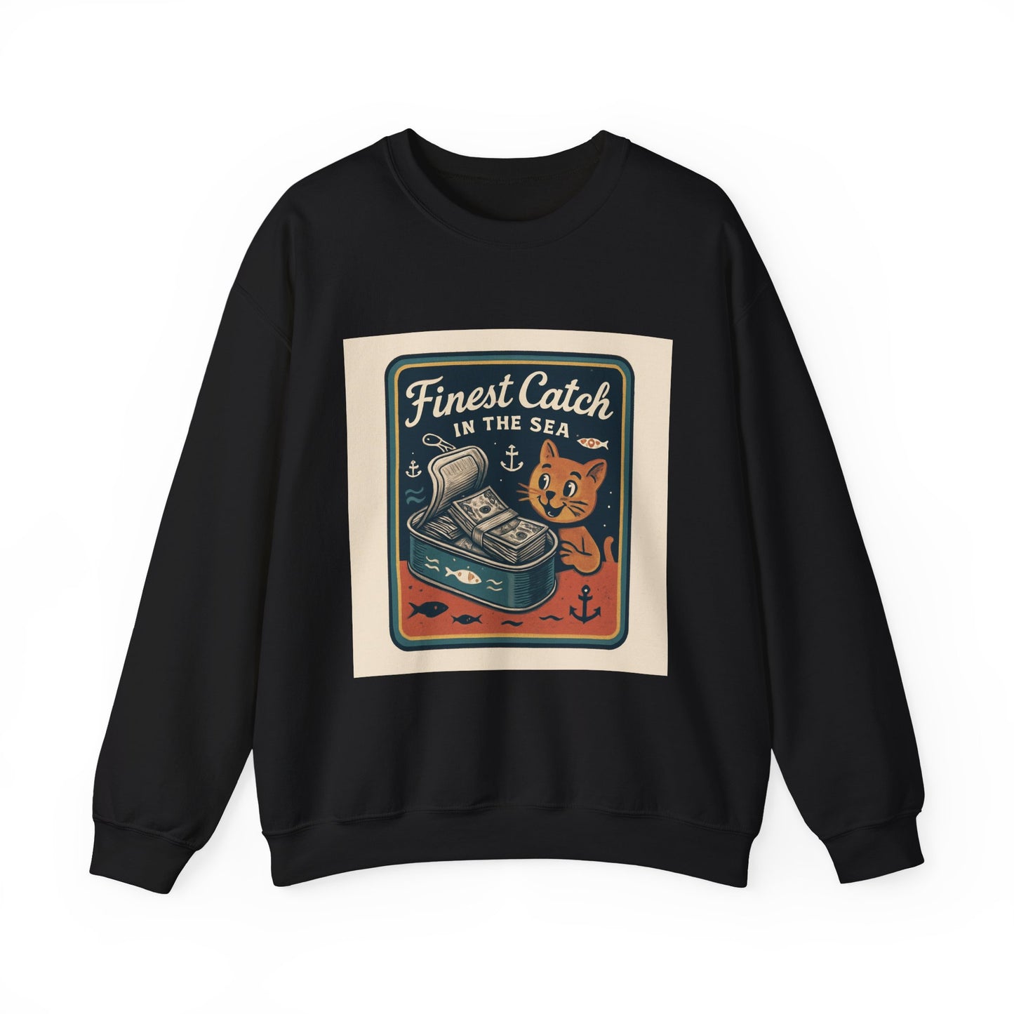 Cat Money Food Fishing Tee™ Crewneck Sweatshirt