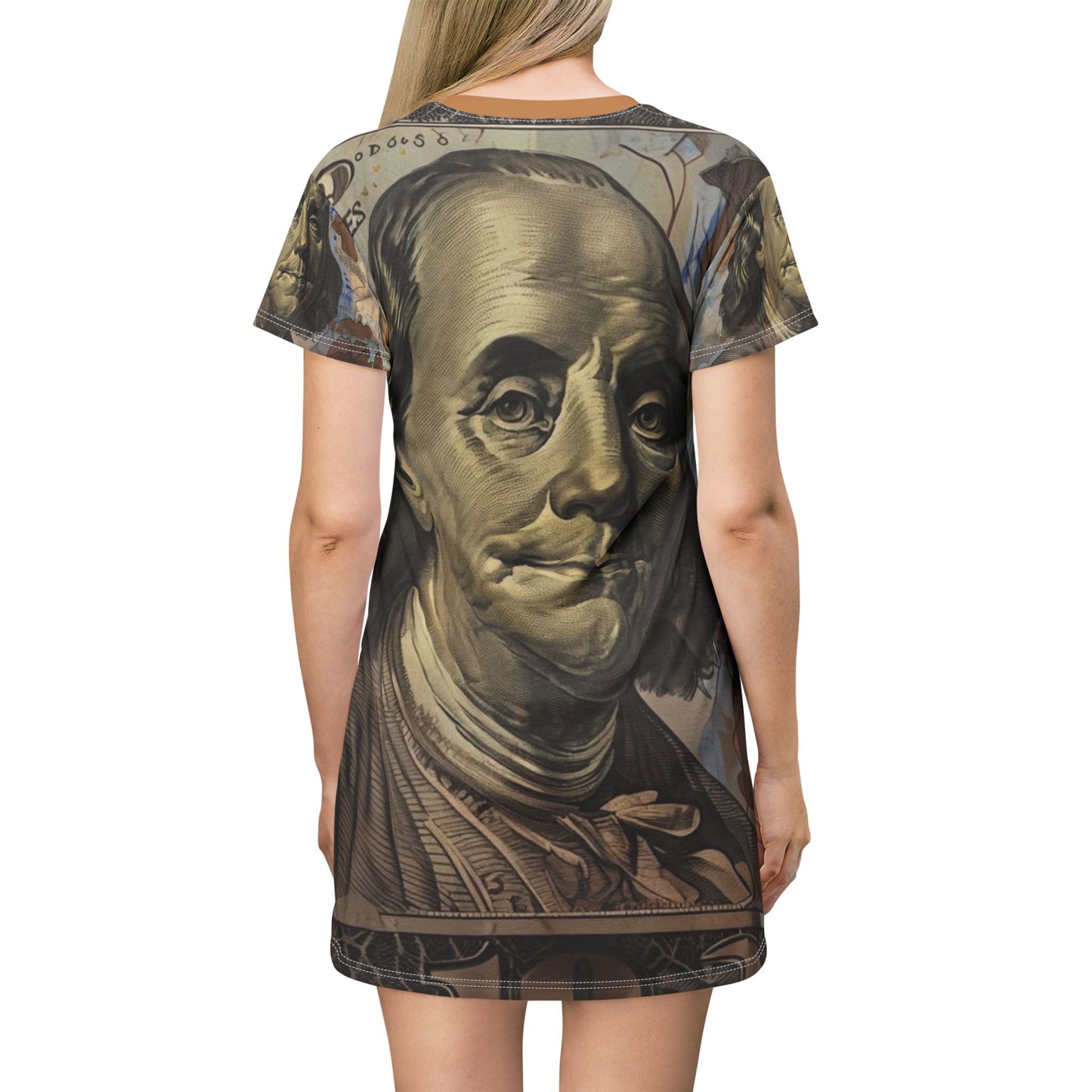 Stylish Benjamin Franklin T-Shirt Dress, Casual Dress, Unique Graphic Dress, Statement Tee Dress, Gift for History Lovers, Vintage Fashion