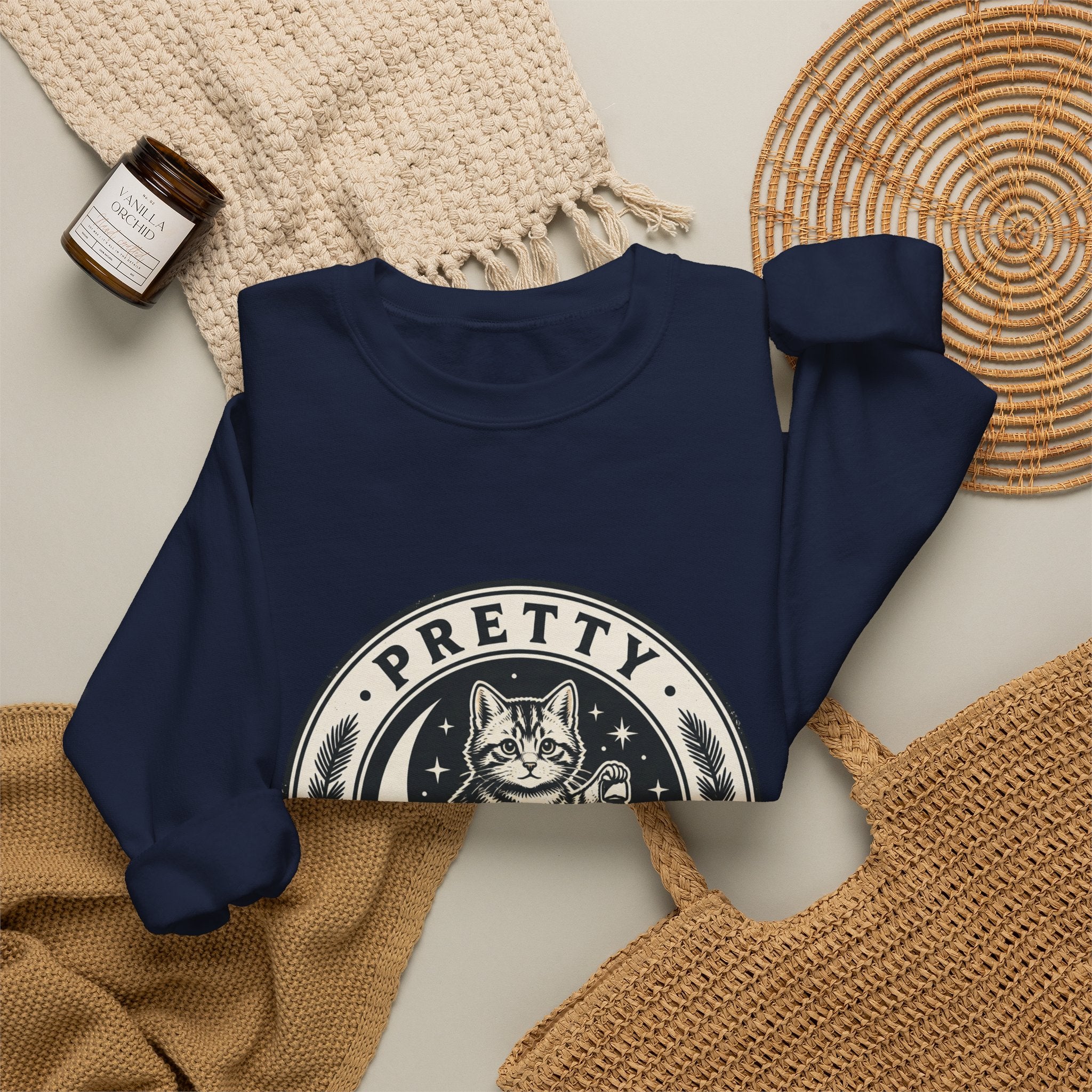 Feral Cat Emblem Sweatshirt | nocturnal wilderness, trash-panda aesthetic