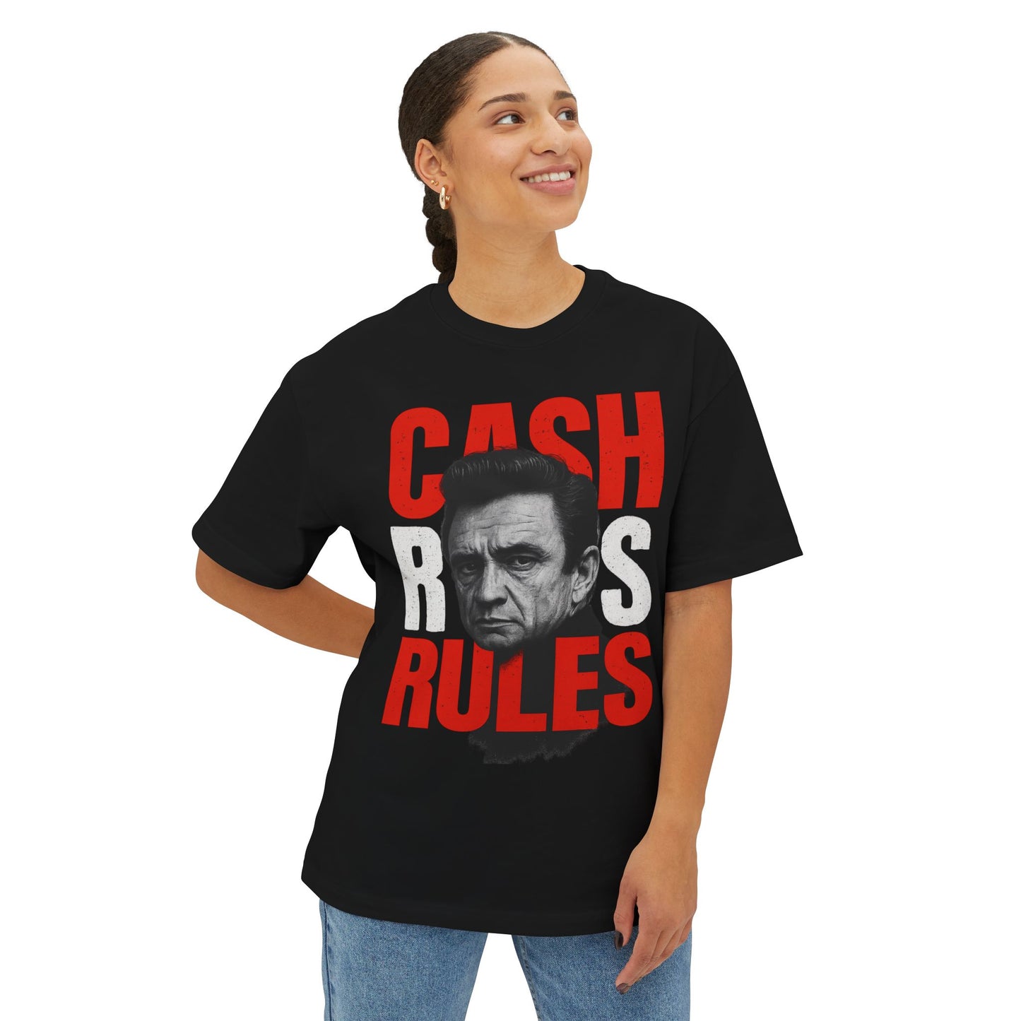 Cash Rules Unisex Oversized Boxy Tee | Vintage Johnny Cash Style Shirt, Music Lover Gift, Rocker Apparel, Casual Wear, Statement T-Shirt